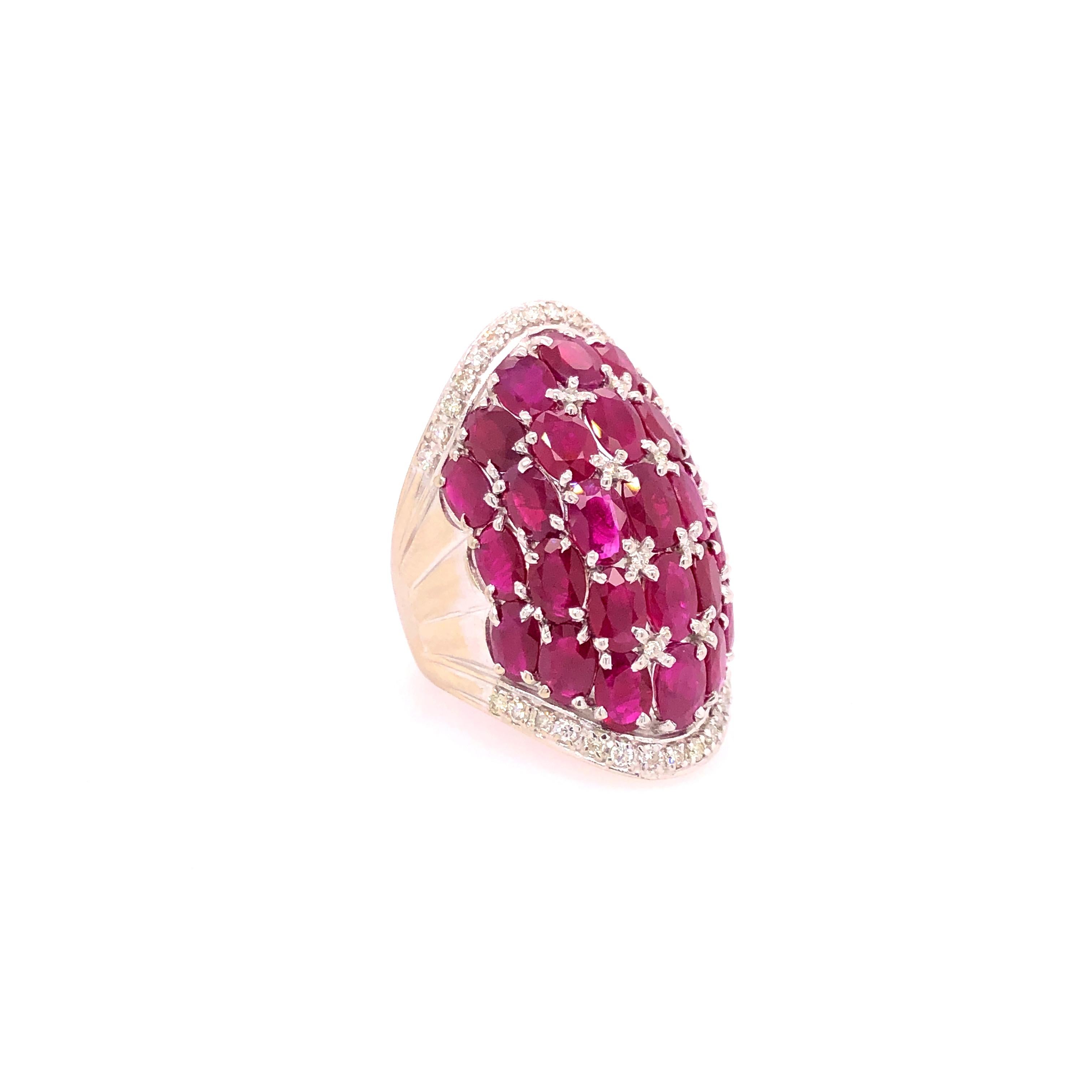 Anglo-Indian Large White Gold Oval Ruby and Diamond Knuckle Ring