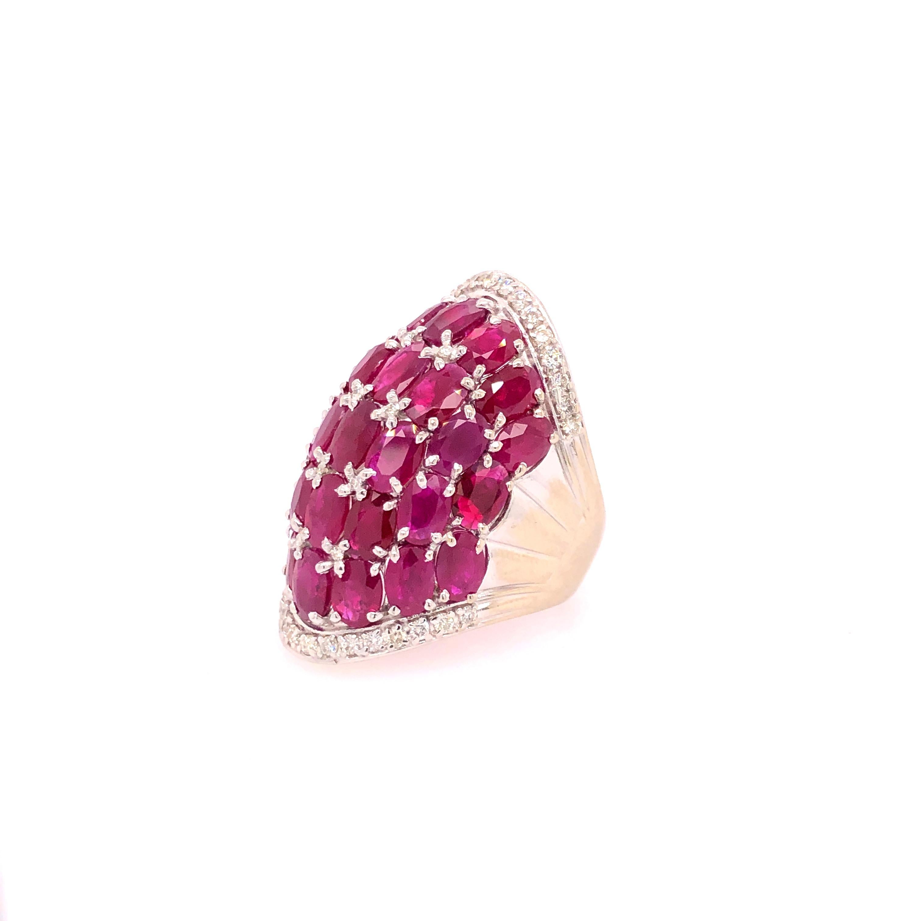 Oval Cut Large White Gold Oval Ruby and Diamond Knuckle Ring