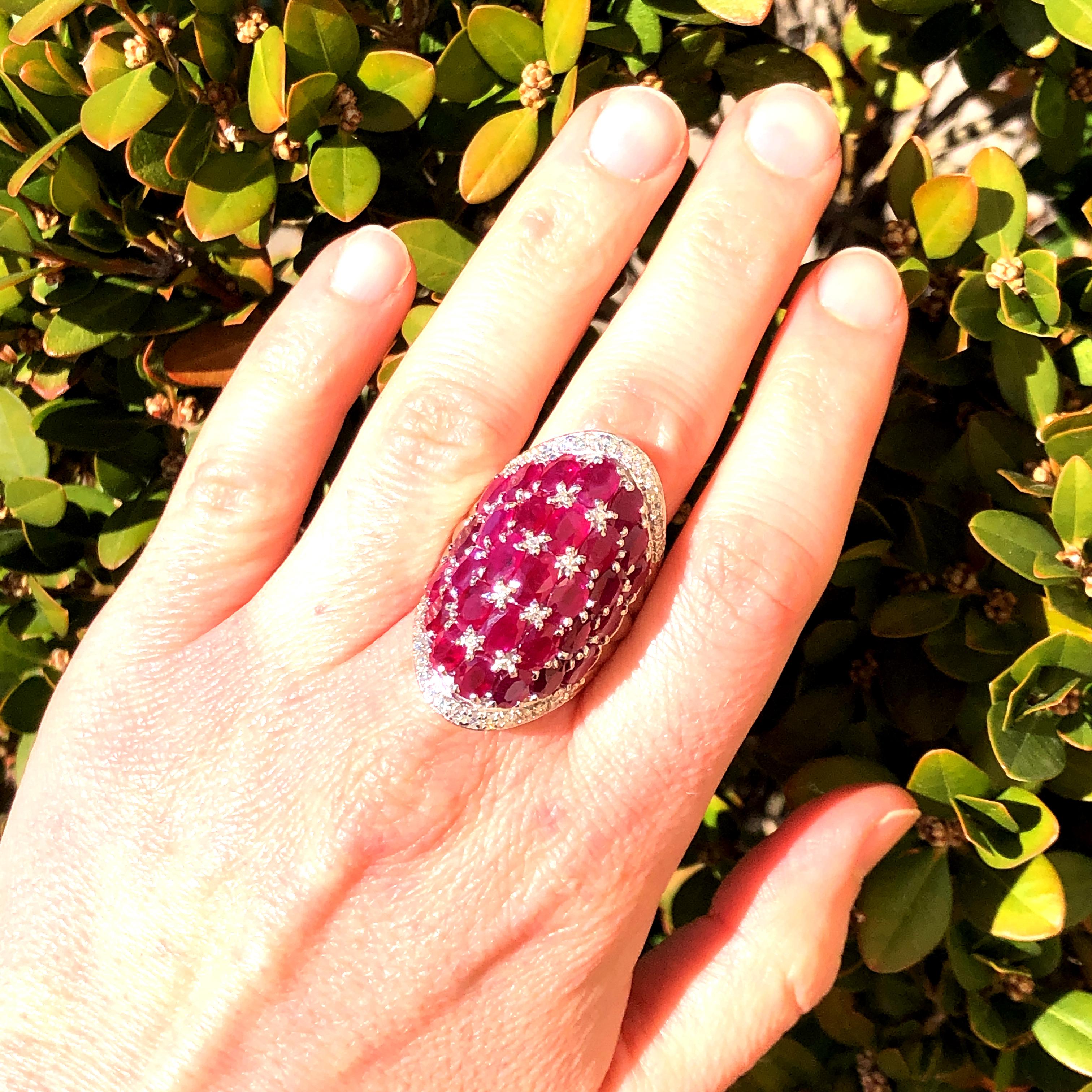 Large White Gold Oval Ruby and Diamond Knuckle Ring 3