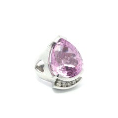 Large White Gold Pear Cut Vivid Pink Kunzite w/ Diamond Cocktail Ring