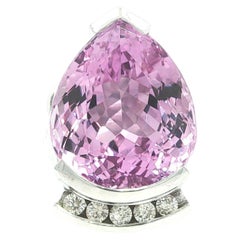 Large White Gold Pear Cut Vivid Pink Kunzite w/ Diamond Cocktail Ring