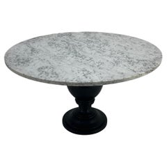 Large White Grey 54" Round Marble Top Heavy Turned Onion Base Dining Table MINT!