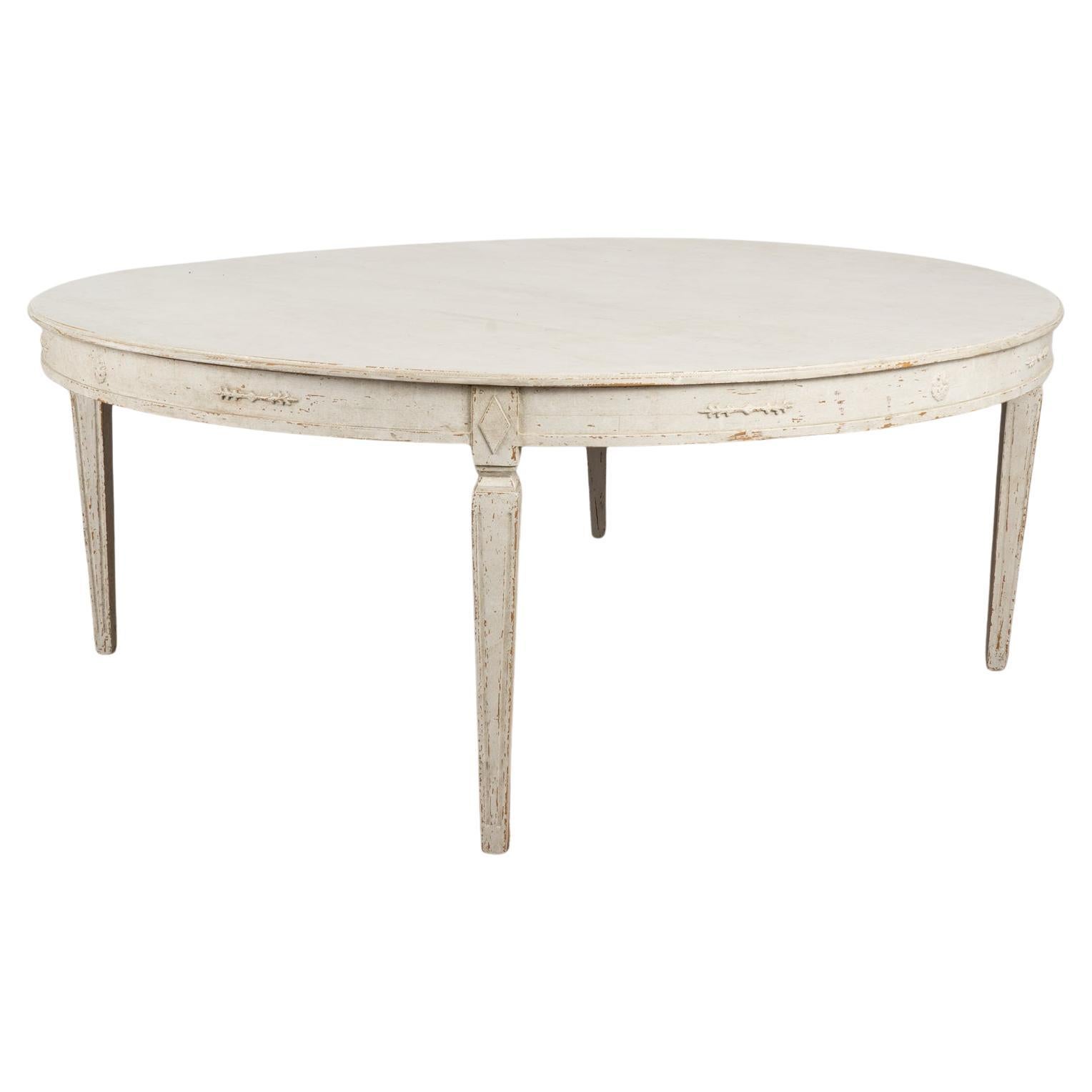 Grande table de salle à manger ronde de style gustavien blanc, neuve