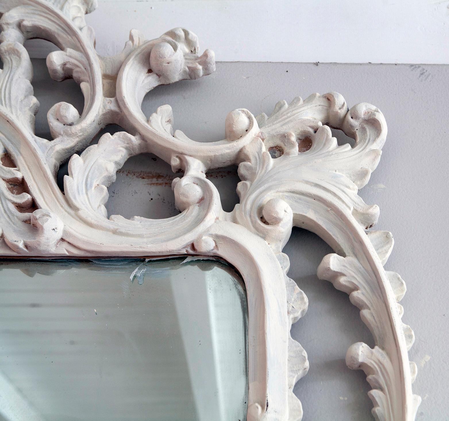 20th Century Large Ornate Baroque Mirror in White                             
