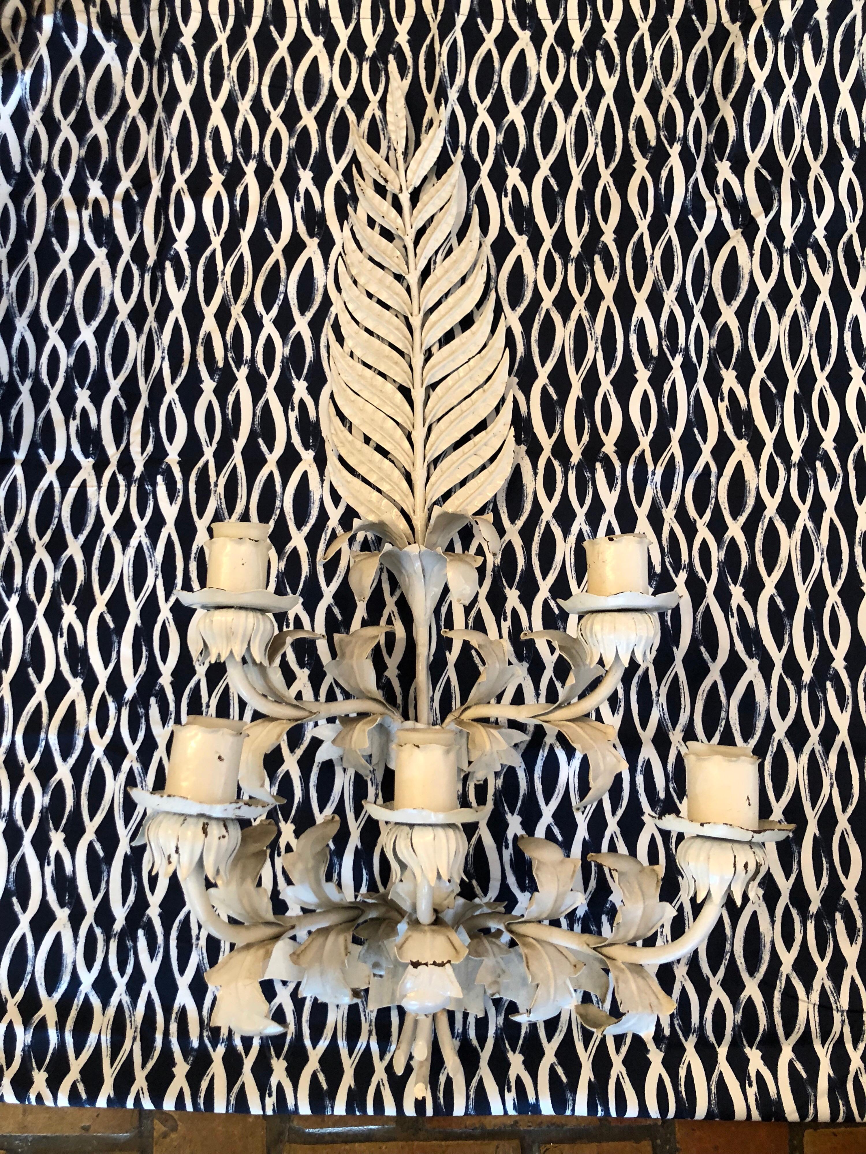 Painted Huge White Hollywood Regency Iron wall Sconce For Sale