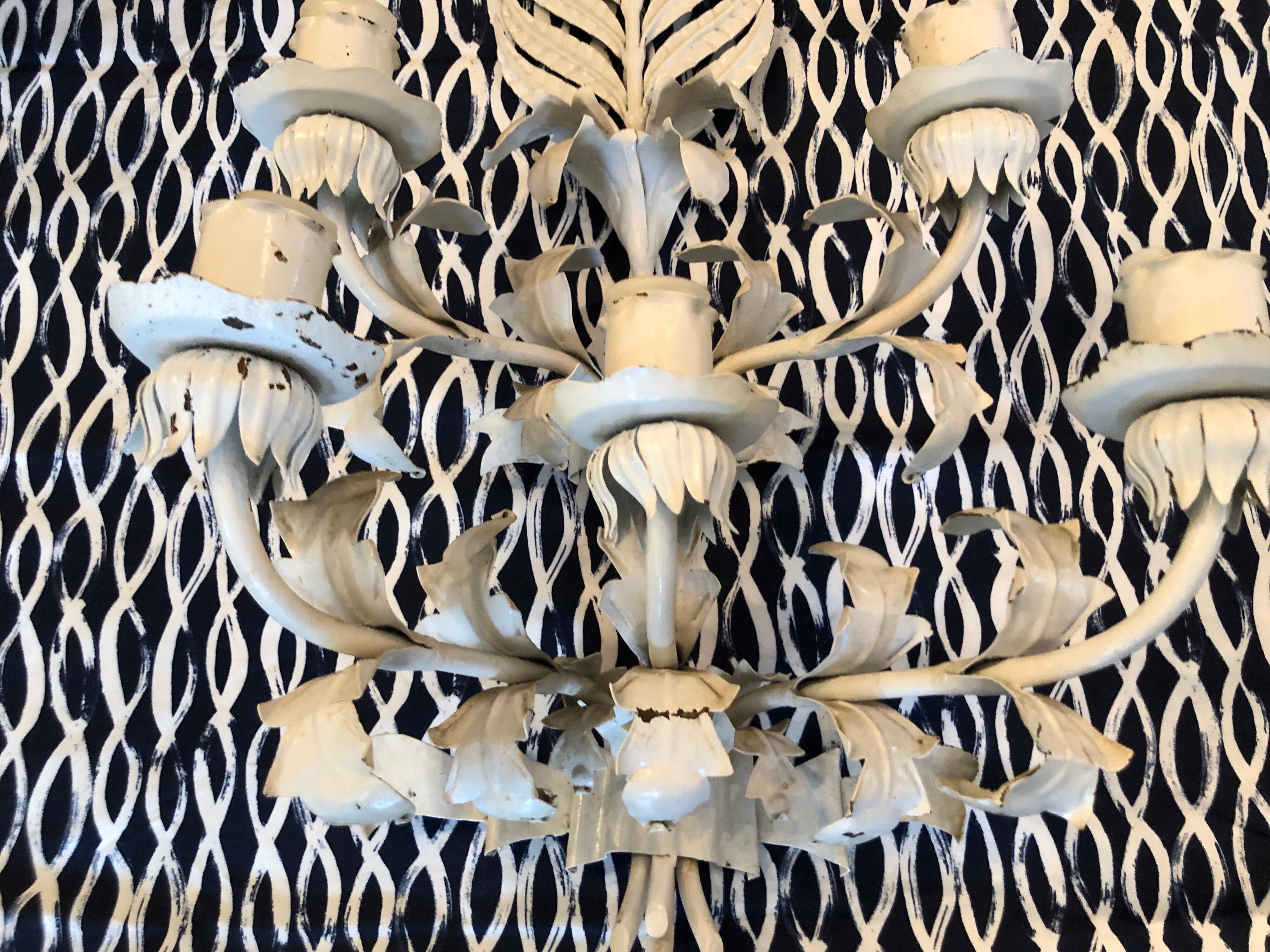 Late 20th Century Huge White Hollywood Regency Iron wall Sconce For Sale