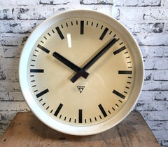 Large White Industrial Bakelite Factory Wall Clock from Pragotron, 1960s