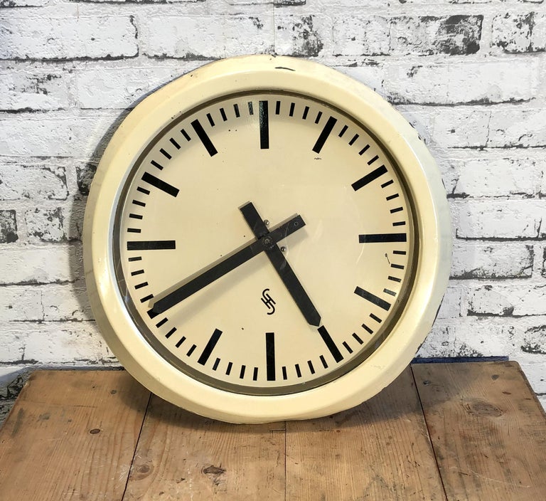 Large White Industrial Factory Wall Clock From Siemens, 1950s at 1stDibs