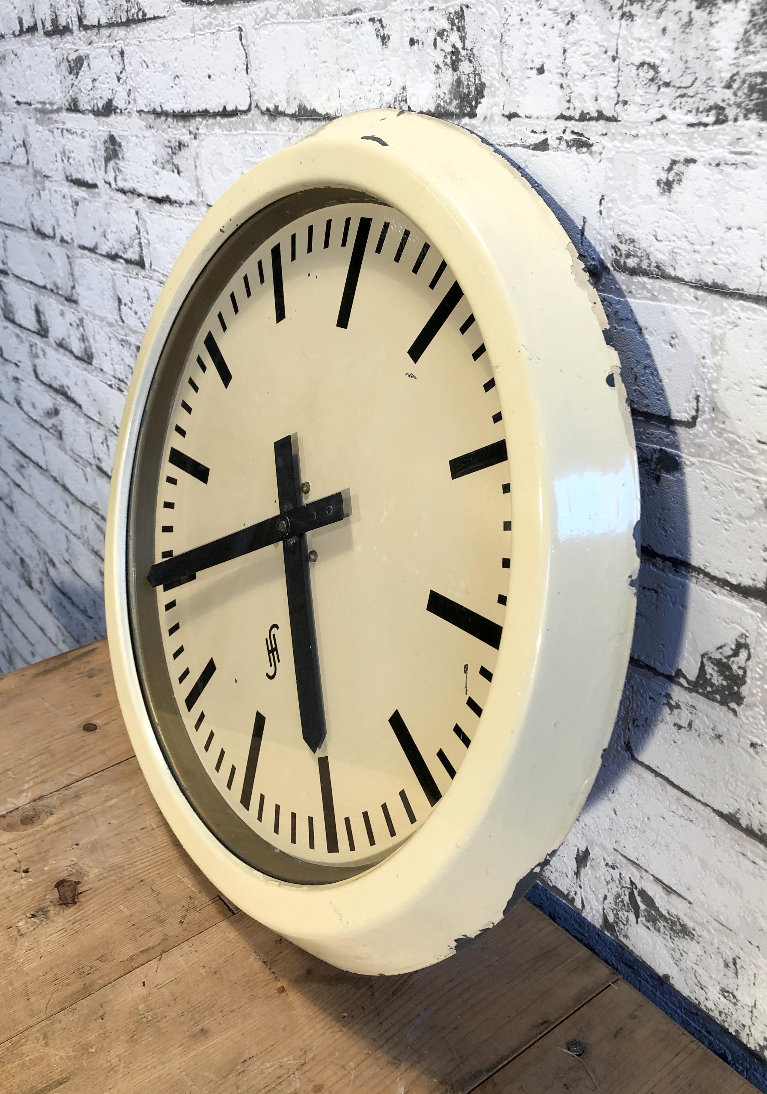 German Large White Industrial Factory Wall Clock From Siemens, 1950s