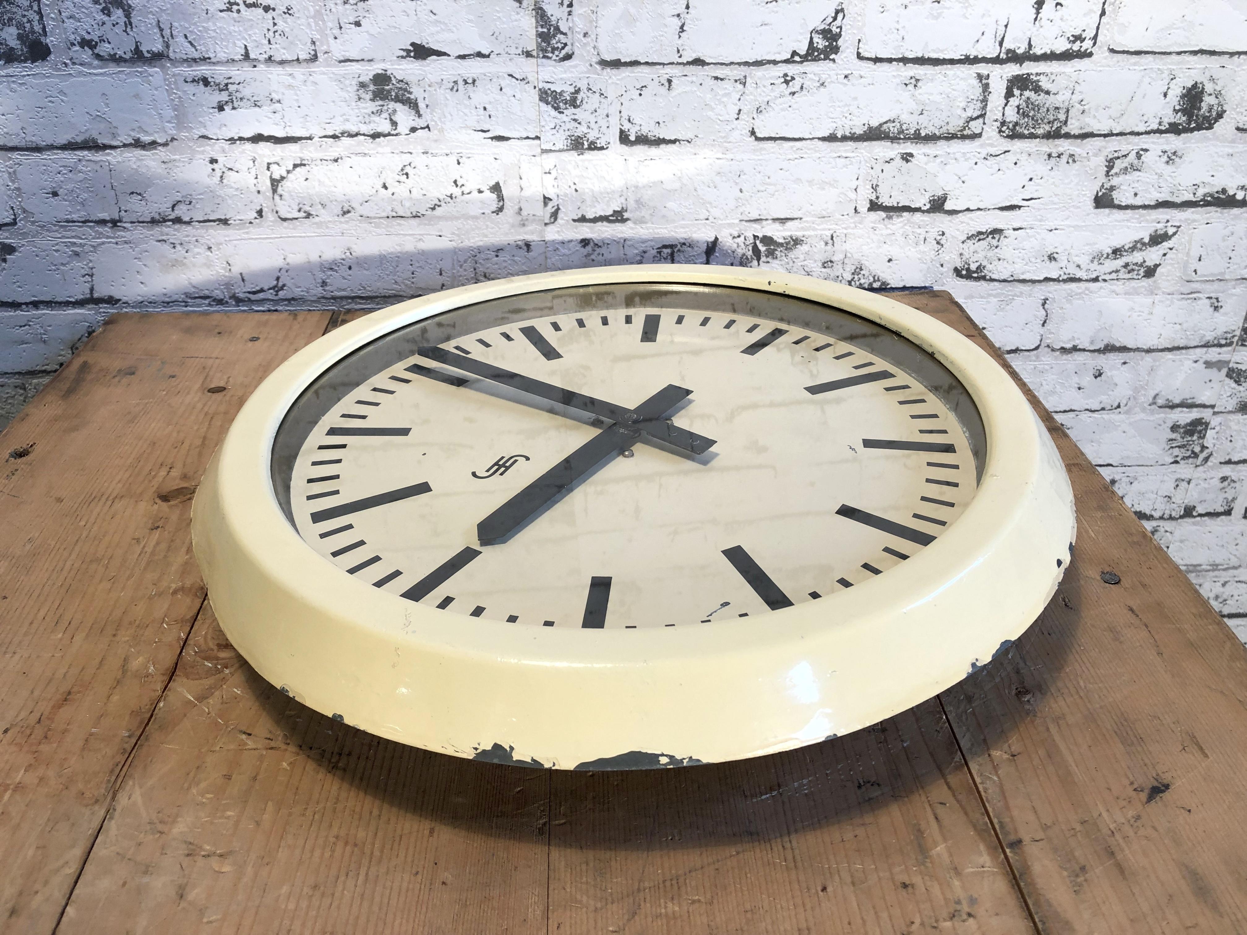 Iron Large White Industrial Factory Wall Clock From Siemens, 1950s