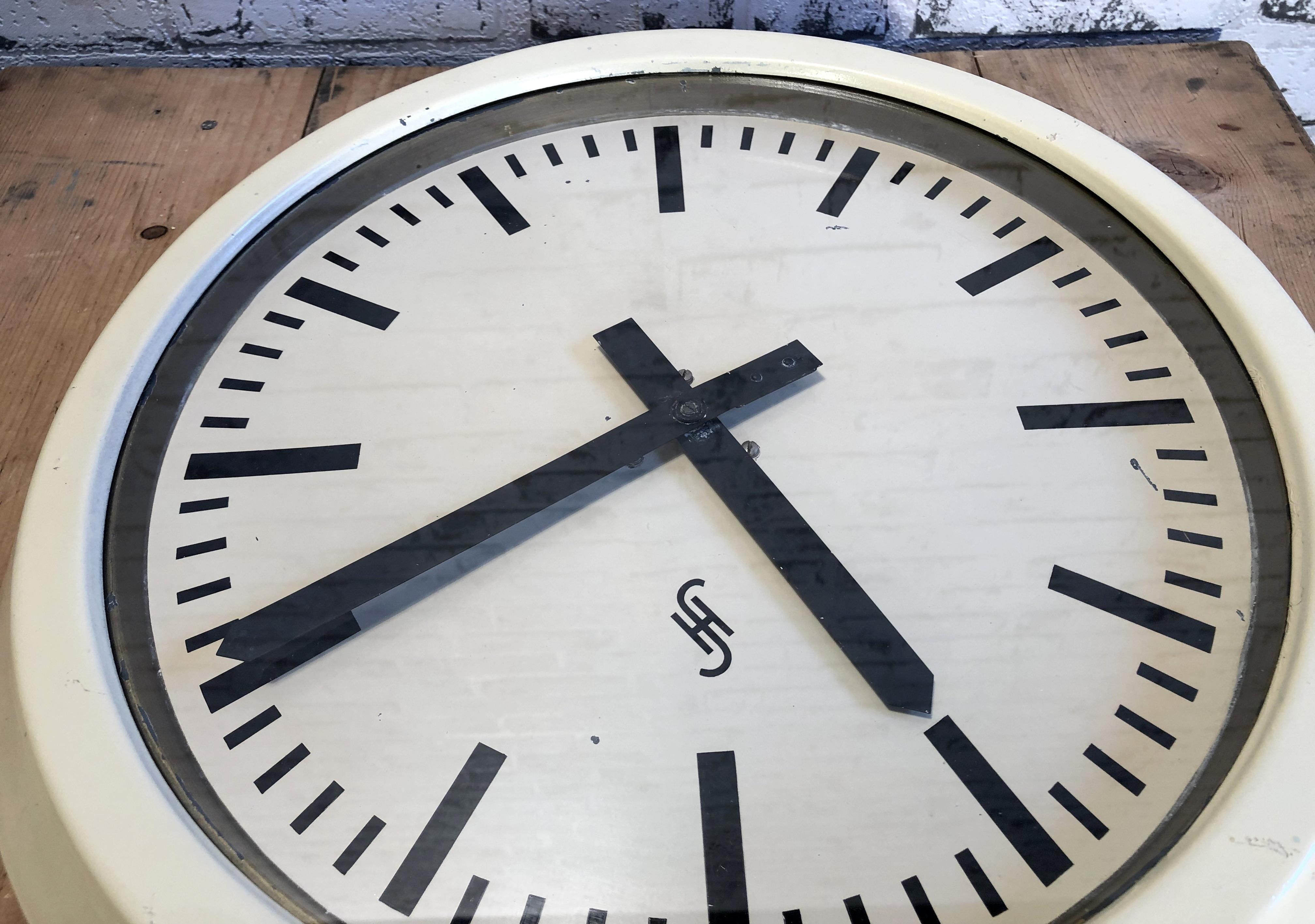 Large White Industrial Factory Wall Clock From Siemens, 1950s 1