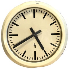 Large White Industrial Factory Wall Clock From Siemens, 1950s