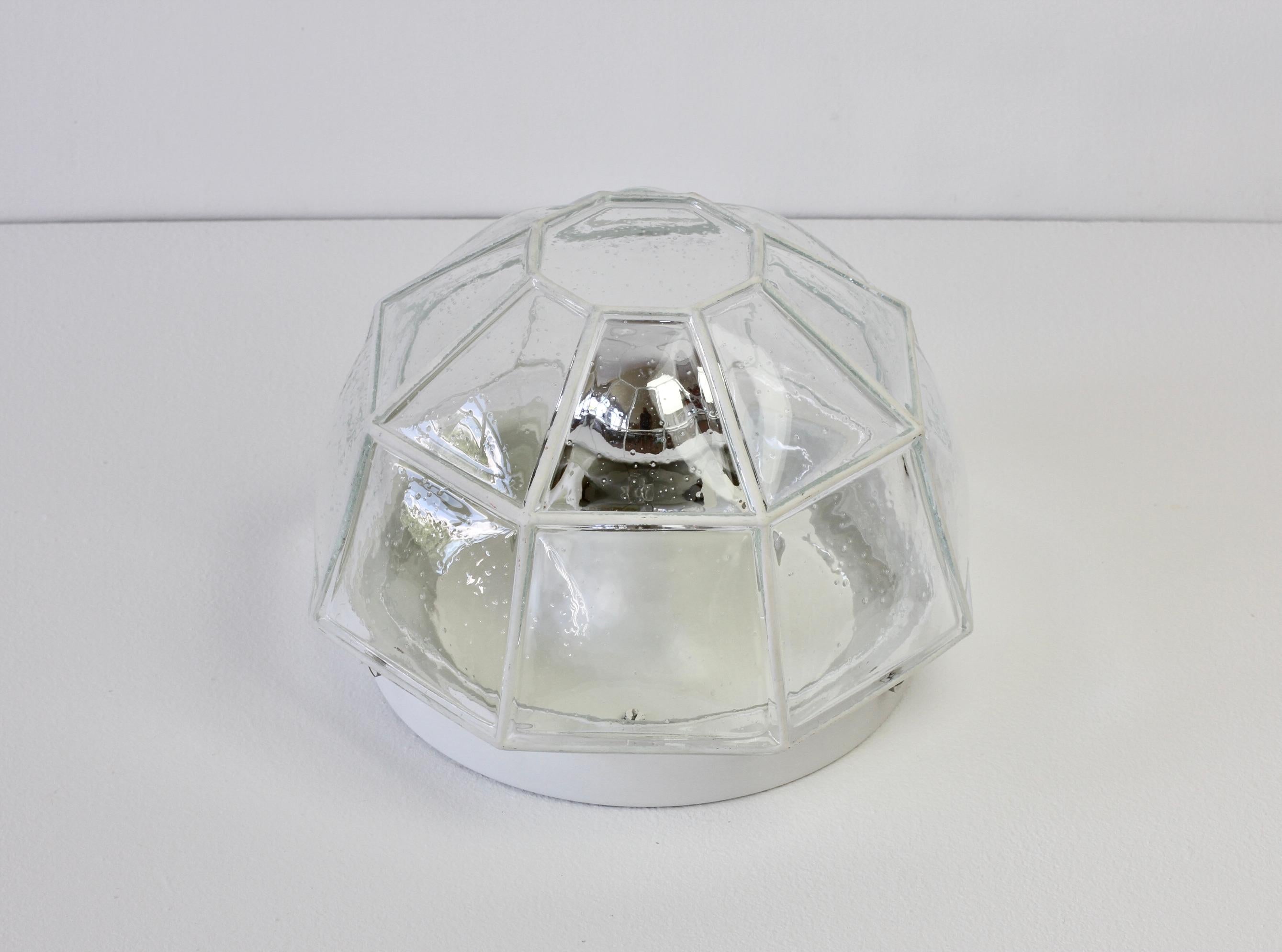 Molded White Iron Bubble Glass Flush Mount Light, Limburg Glashütte, circa 1960s For Sale