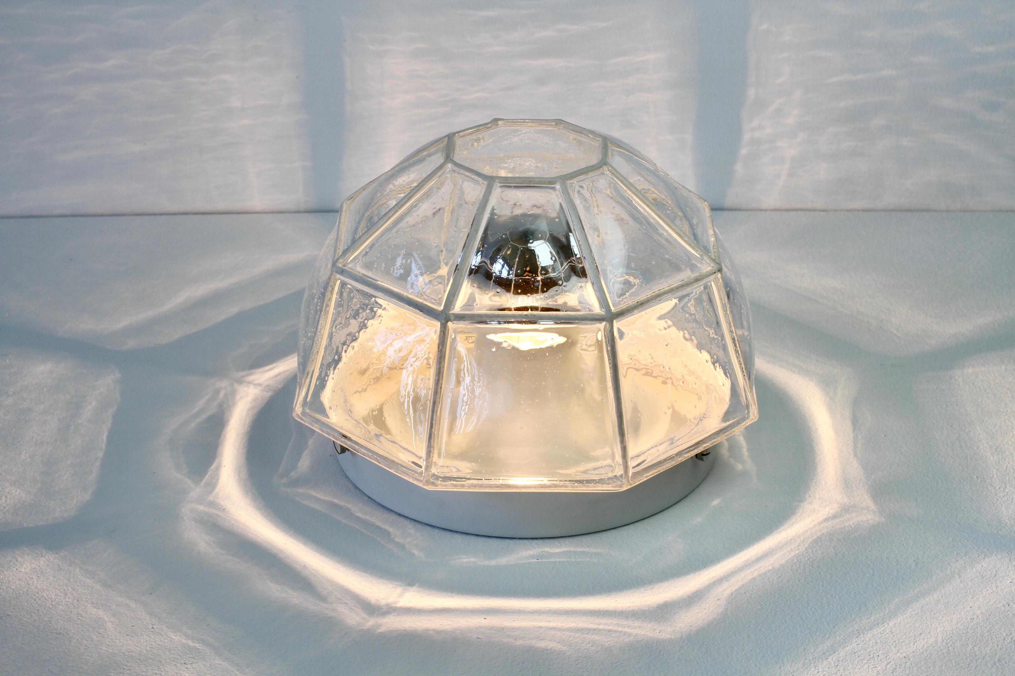 20th Century White Iron Bubble Glass Flush Mount Light, Limburg Glashütte, circa 1960s For Sale