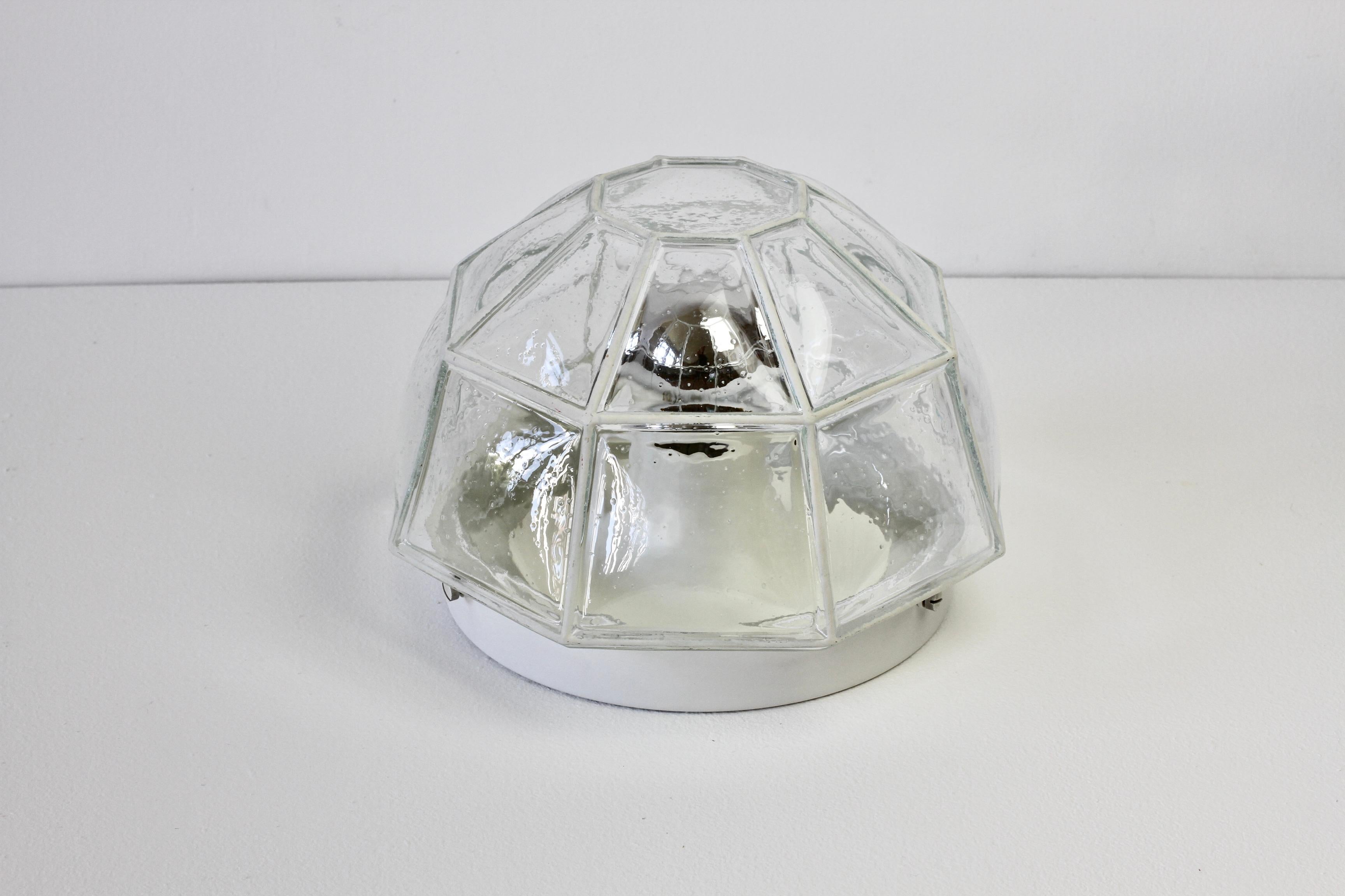 Metal White Iron Bubble Glass Flush Mount Light, Limburg Glashütte, circa 1960s For Sale