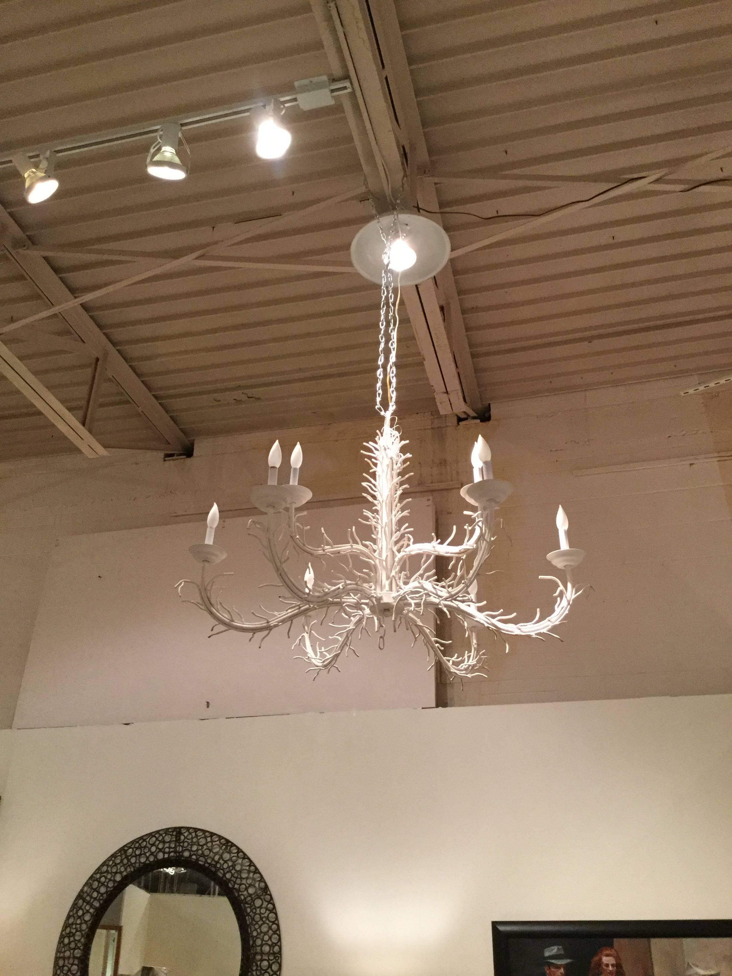 Unknown Large White Iron Nine-Light Coral Chandelier, circa 1970
