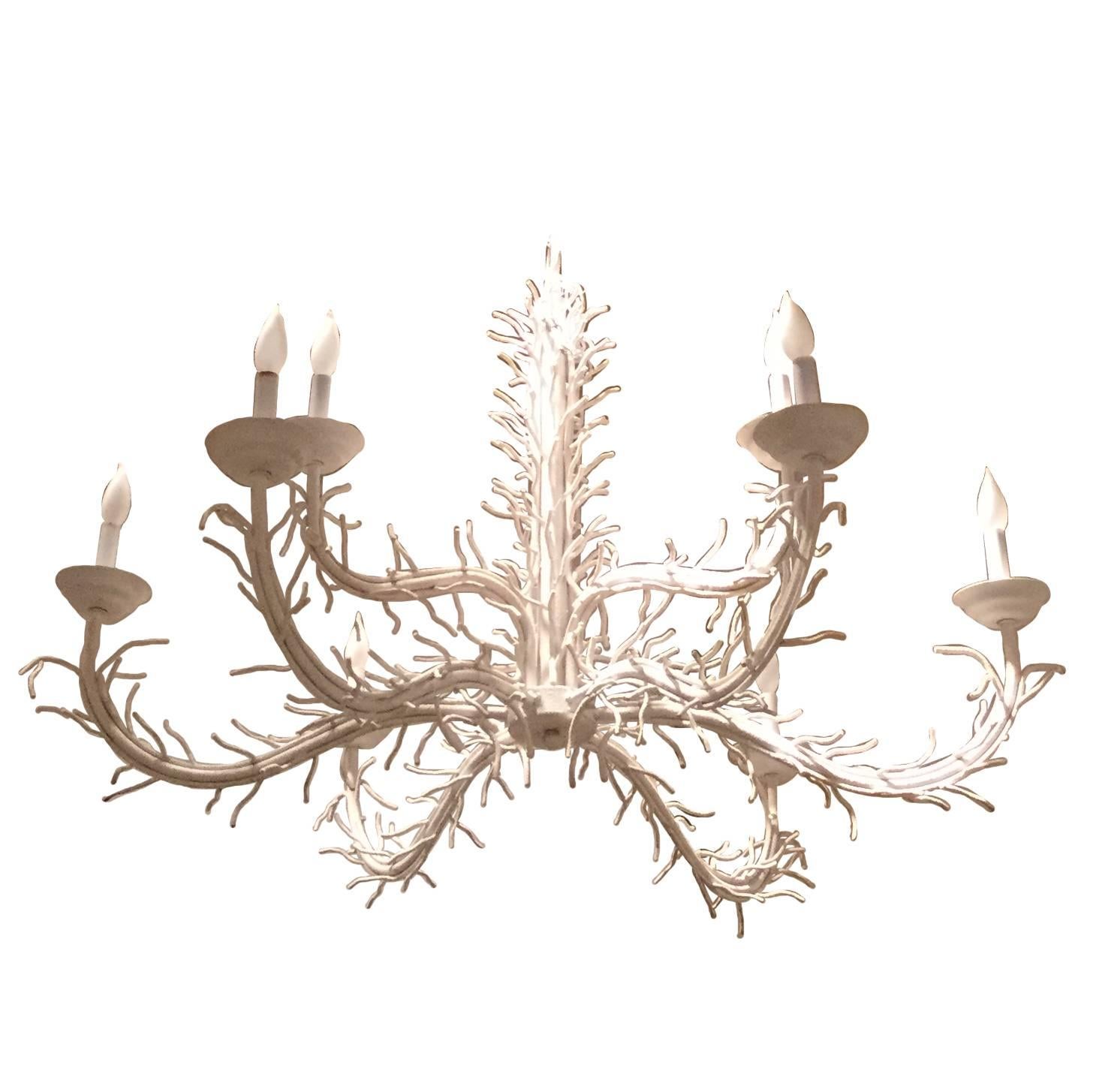 Extra large iron coral chandelier with nine-lights. This versatile Hollywood Regency chandelier would be fabulous in a coastal home, garden room, dining room or bedroom. It would also look great sprayed in a coral color.

 
 