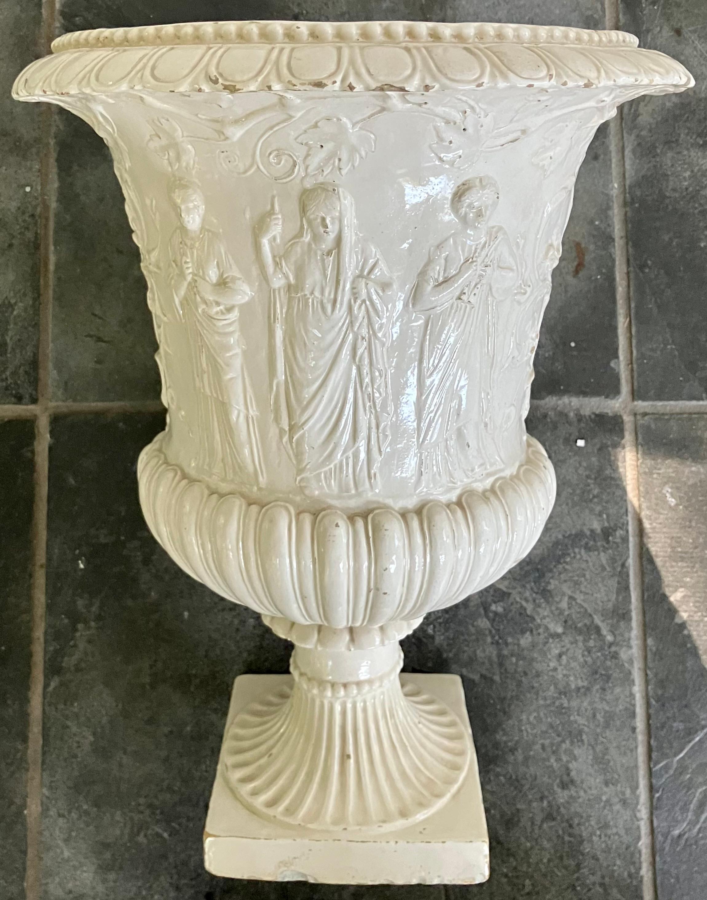 Italian White Neoclassical Urn For Sale