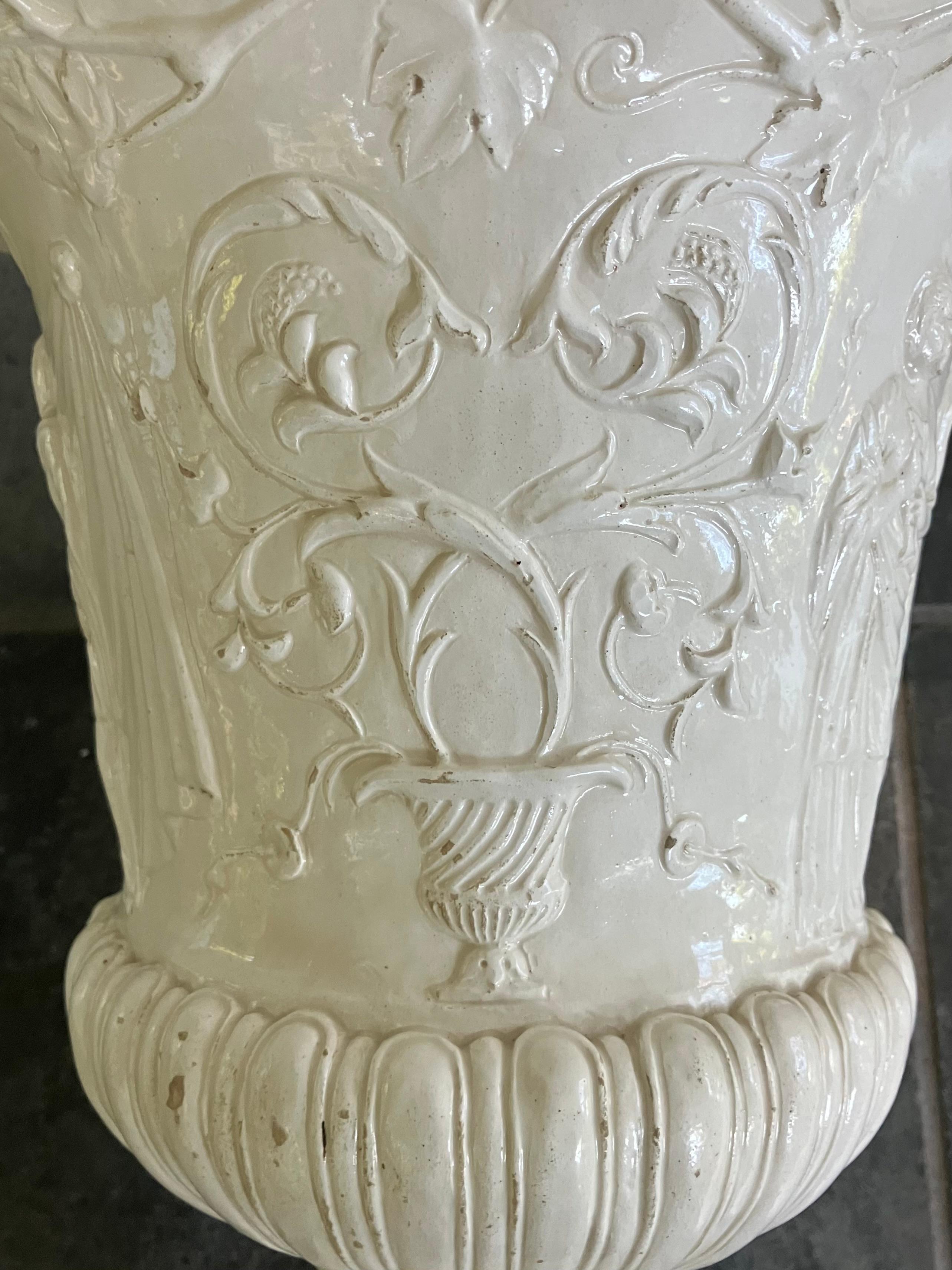 Glazed White Neoclassical Urn For Sale