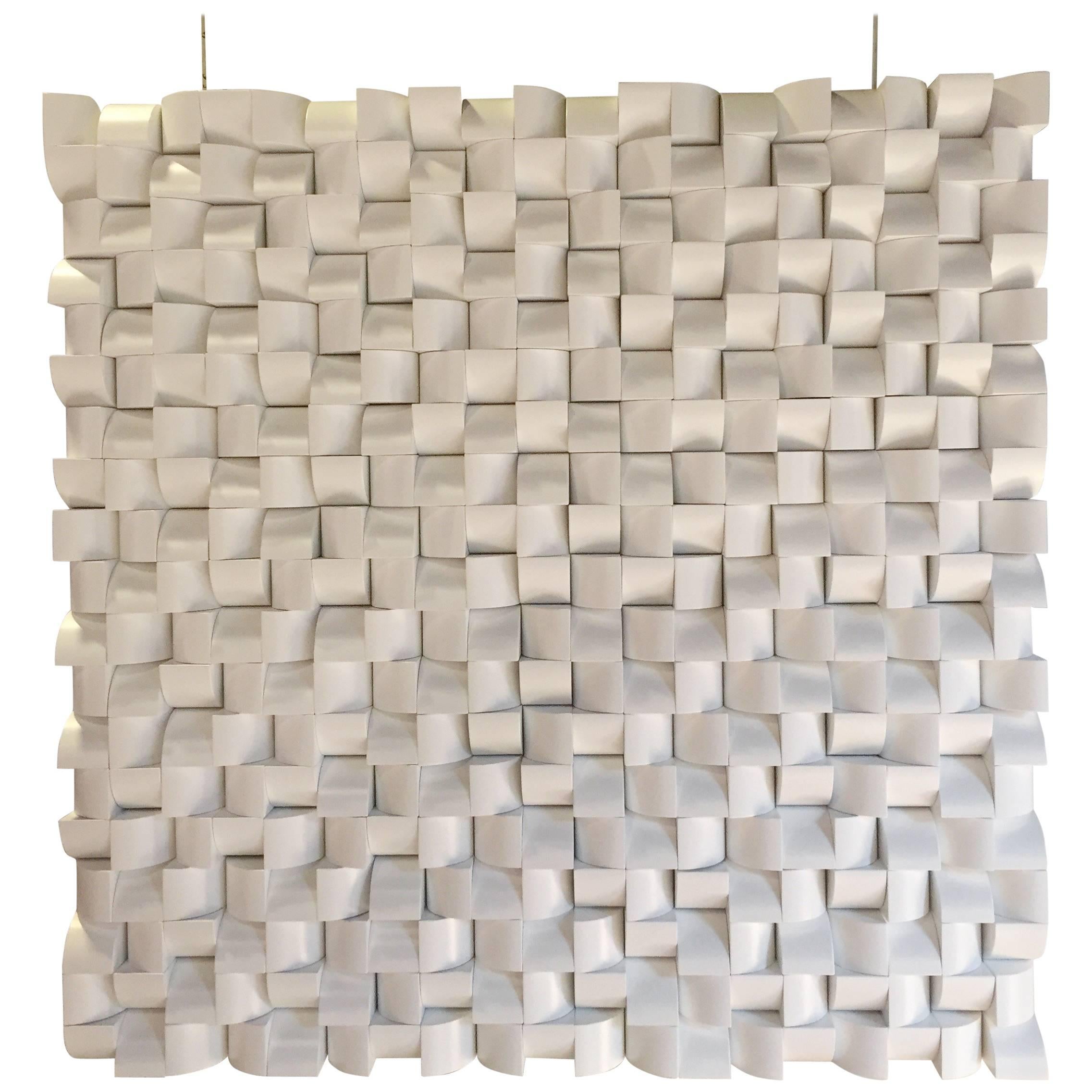 Large white lacquered wood abstract wall sculpture by Hempe.