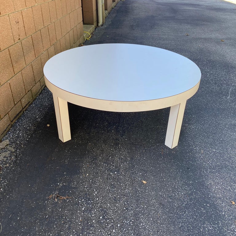 Large White Laminate Round Postmodern MidCentury Modern Coffee Table