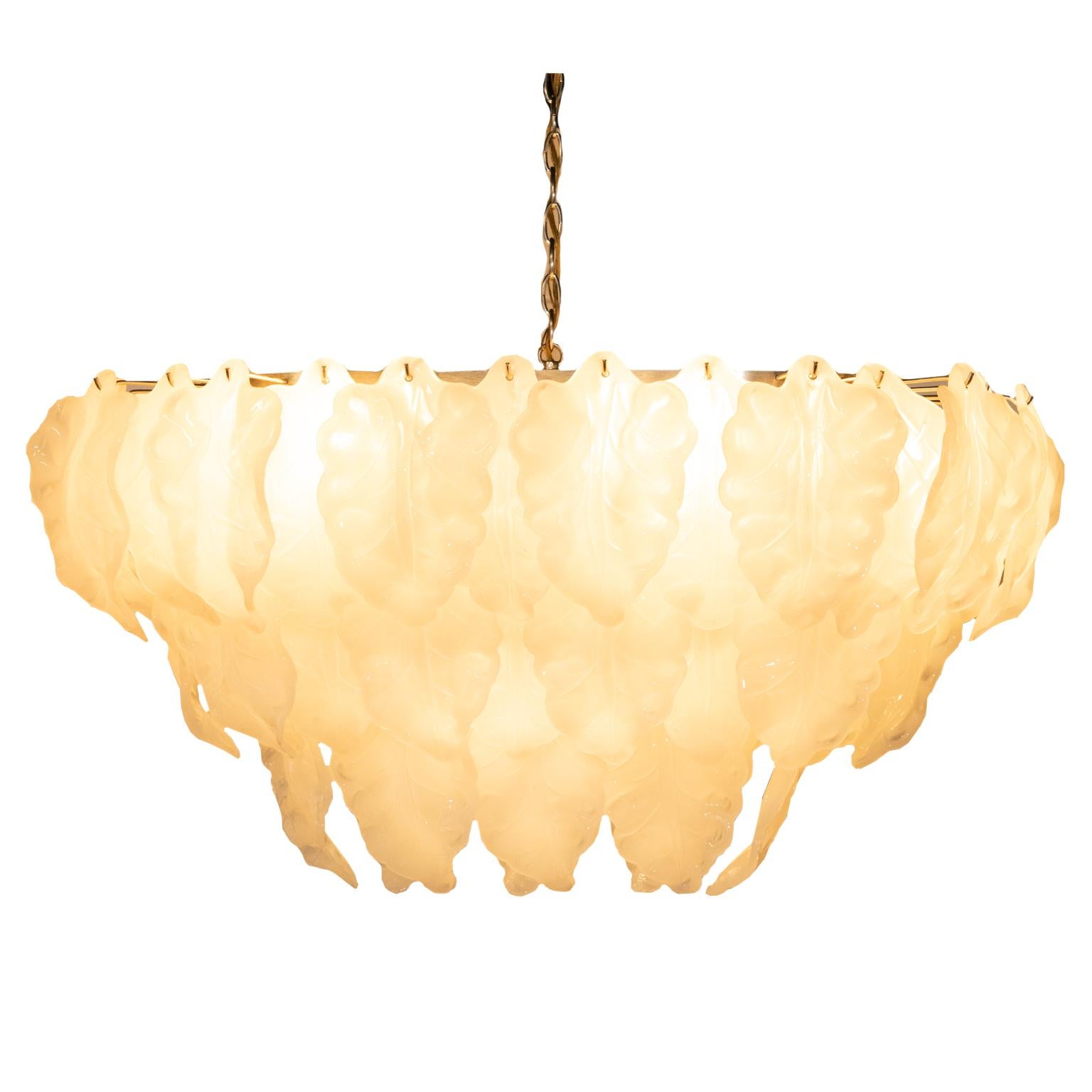 This is a large and impressive eight light Murano pendant with three tiers of
white opaque glass 