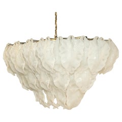 Large White Leaf Glass Murano Pendant