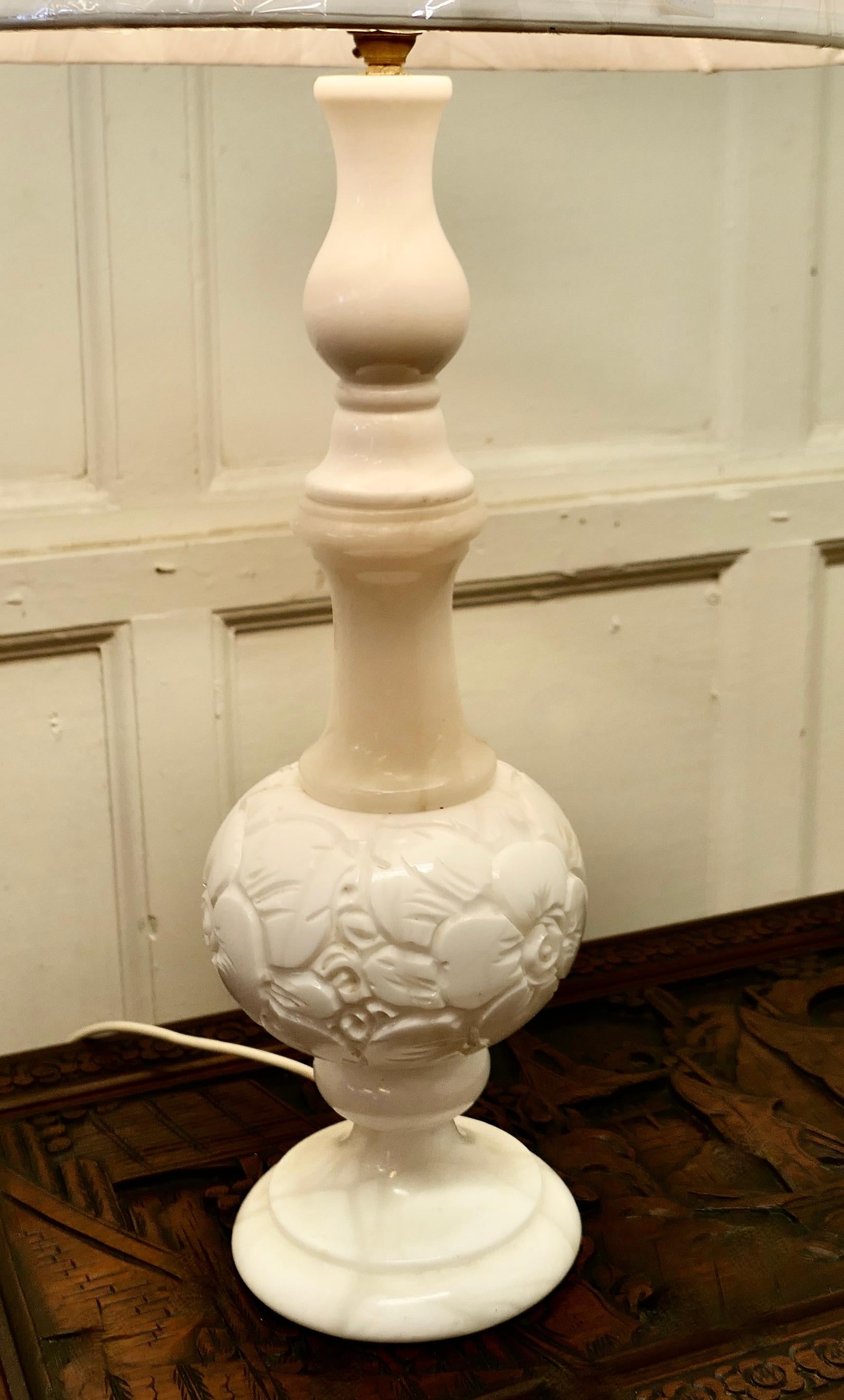 20th Century Large White Marble Bulbous Carved Table Lamp For Sale