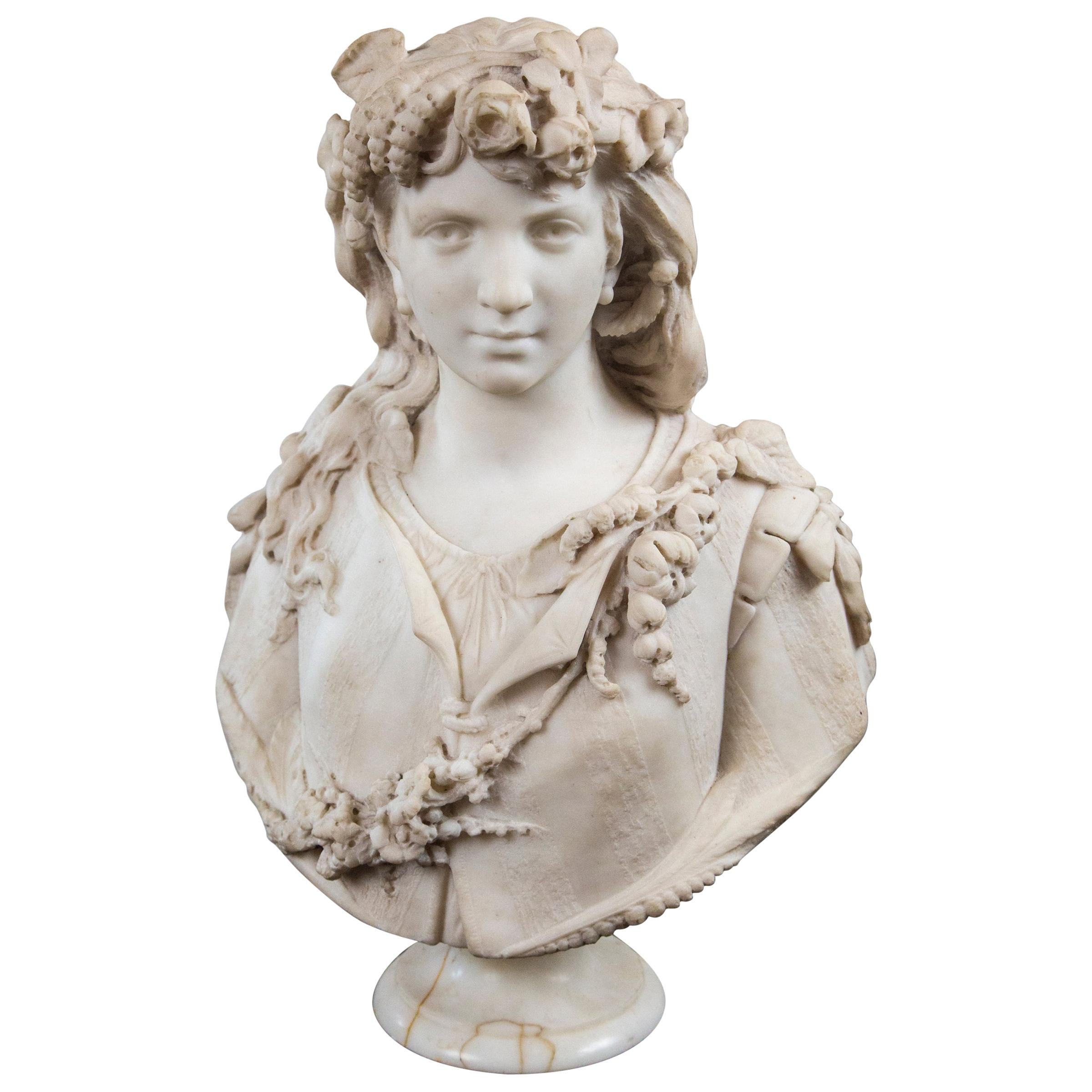 Large White Marble Bust of a Woman For Sale at 1stDibs