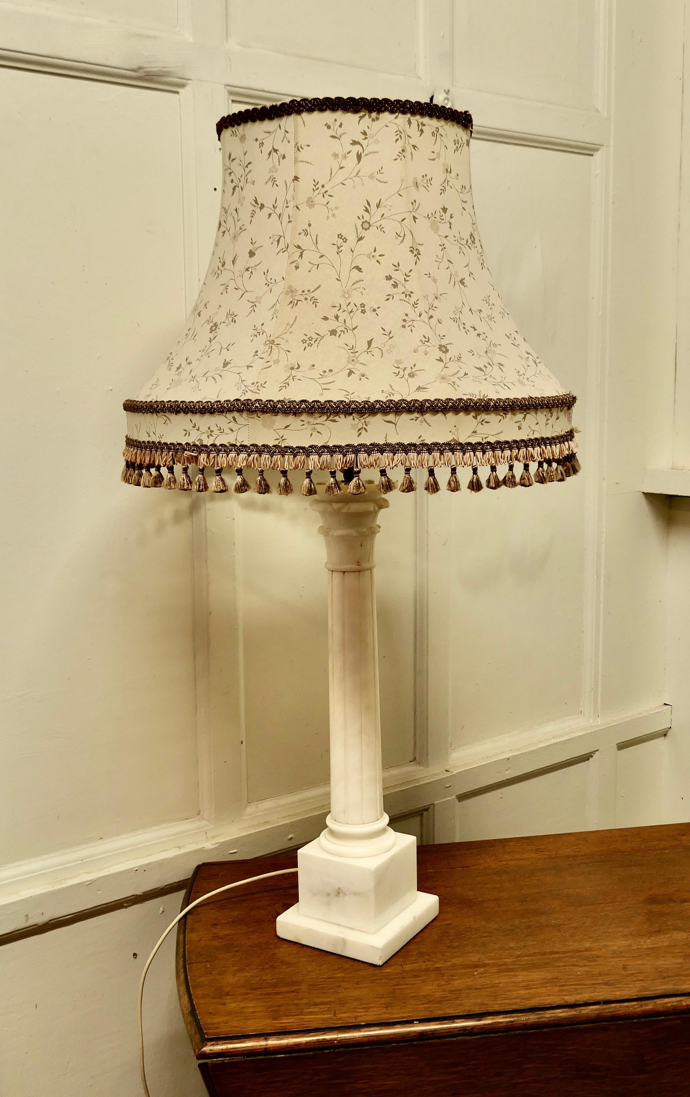 Greco Roman Large White Marble Corinthian Column Table Lamp For Sale