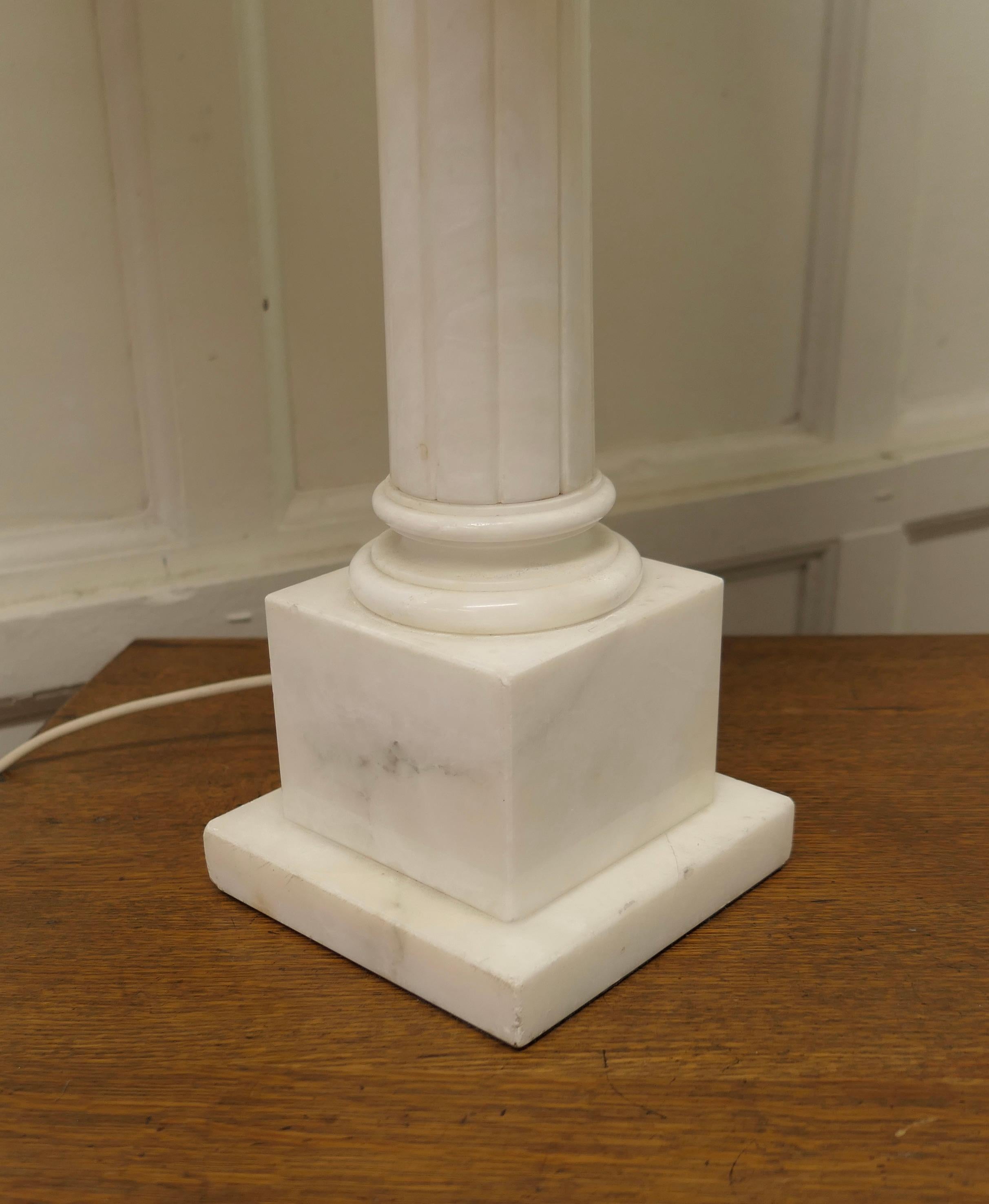 19th Century Large White Marble Corinthian Column Table Lamp For Sale