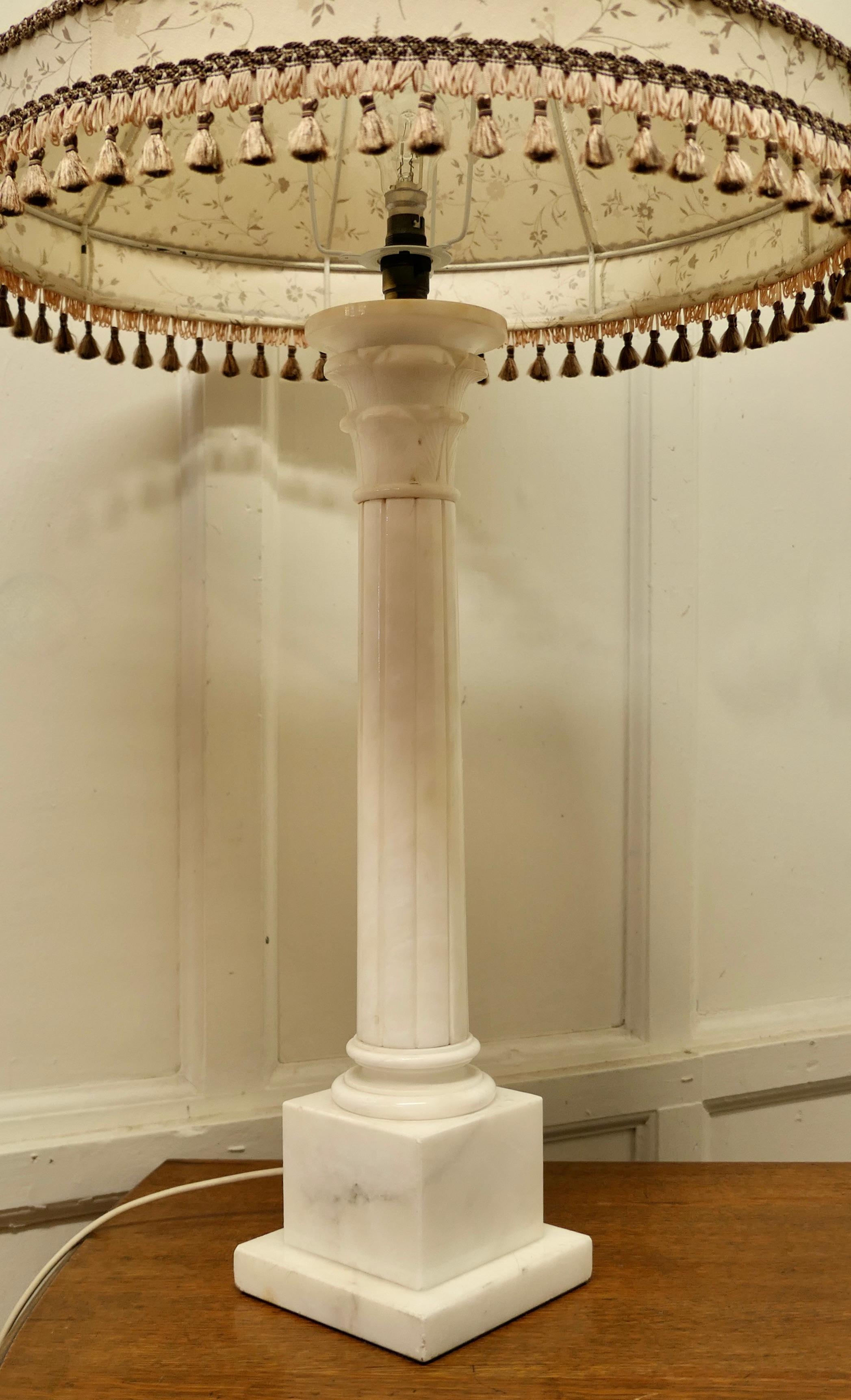 Large White Marble Corinthian Column Table Lamp For Sale 1