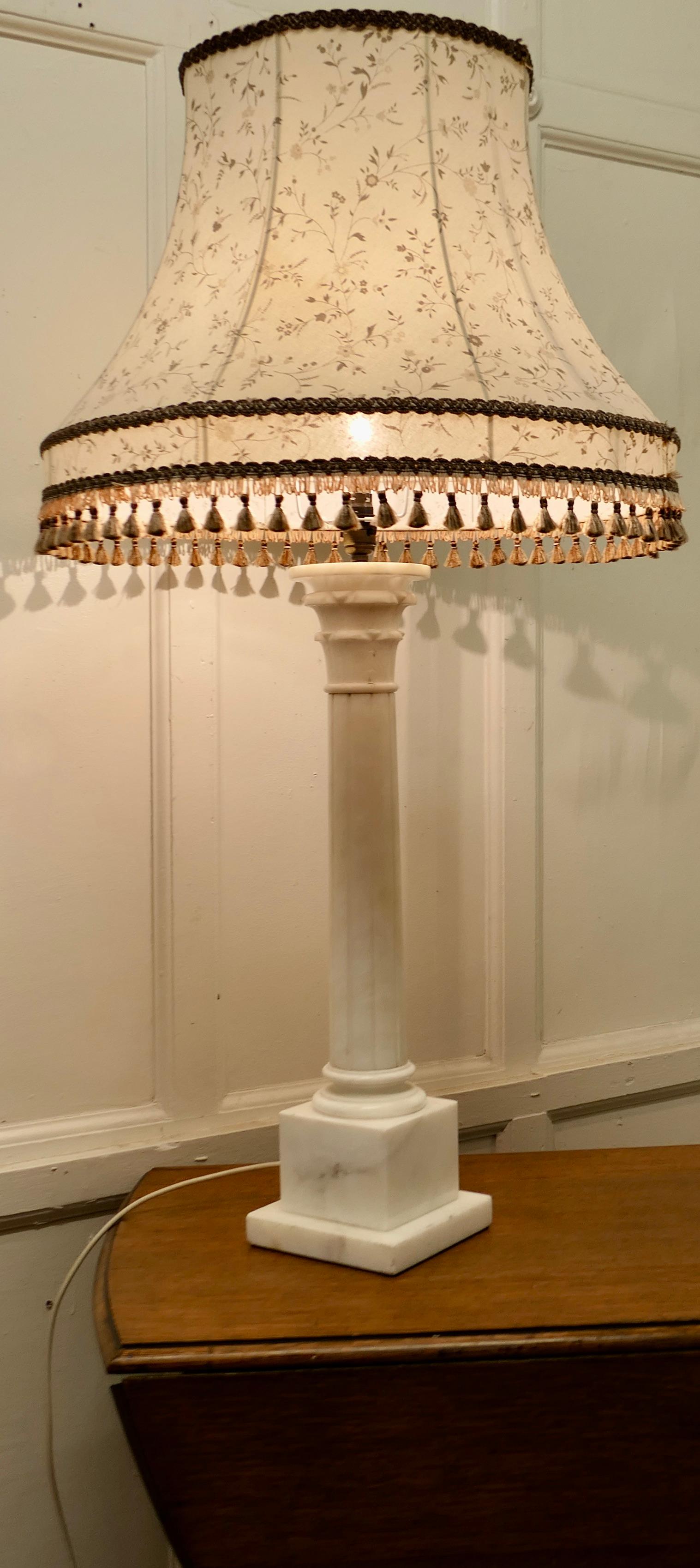 Large White Marble Corinthian Column Table Lamp For Sale 2