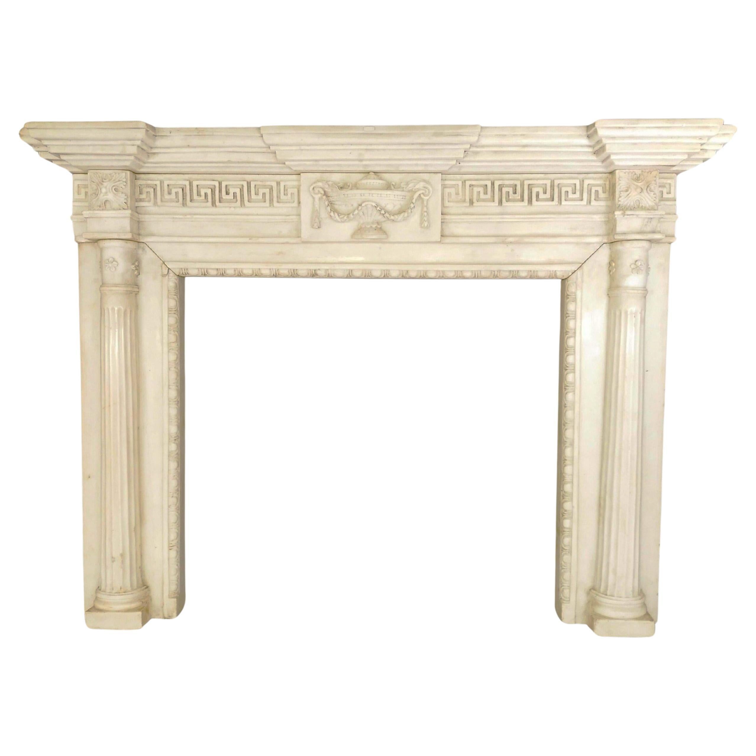 Large white marble fireplace For Sale