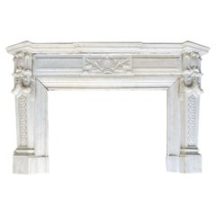 Large White Marble Fireplace, Louis XV Style, 19th Century