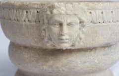 Large White Marble Mortar 16th Century with carved Lateral Mascarons.