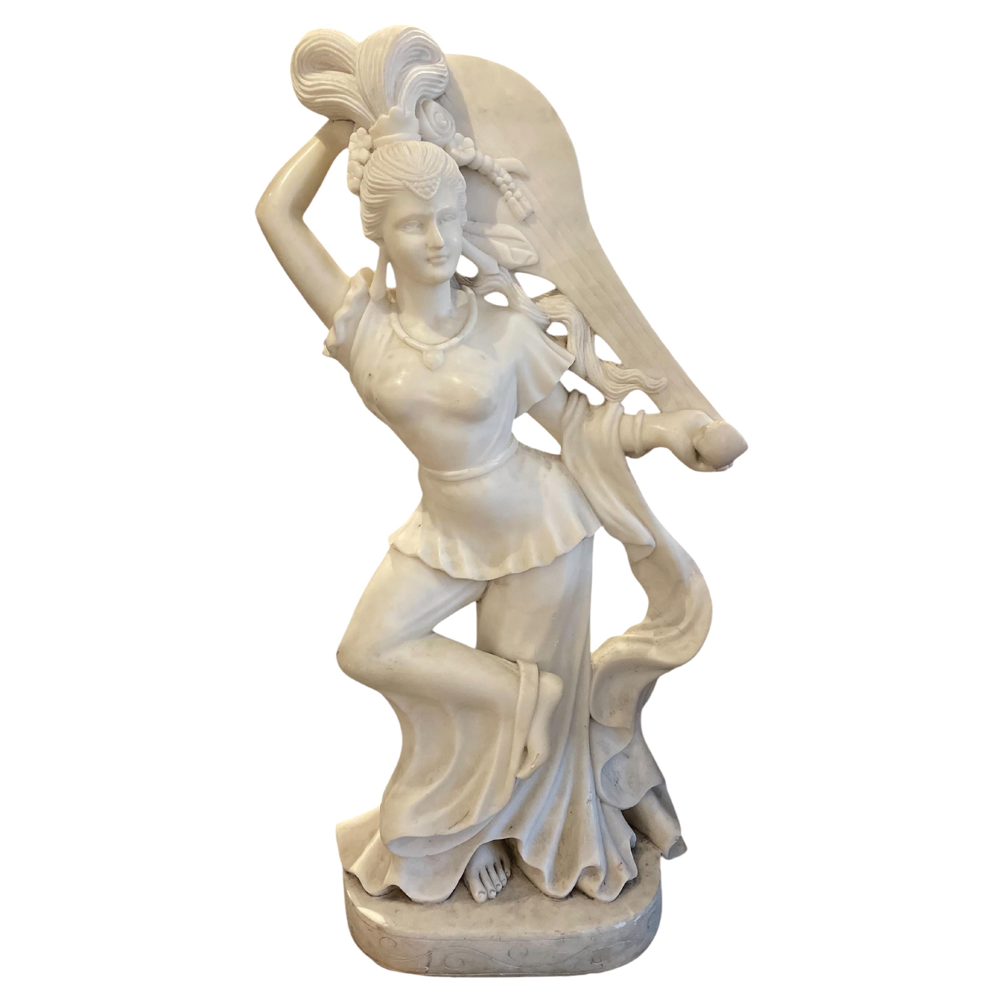 Large White Marble Statue of Chinese Flying Apsara