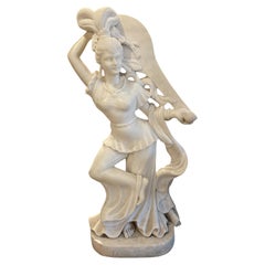 Grande statue chinoise Apsara volant en marbre blanc