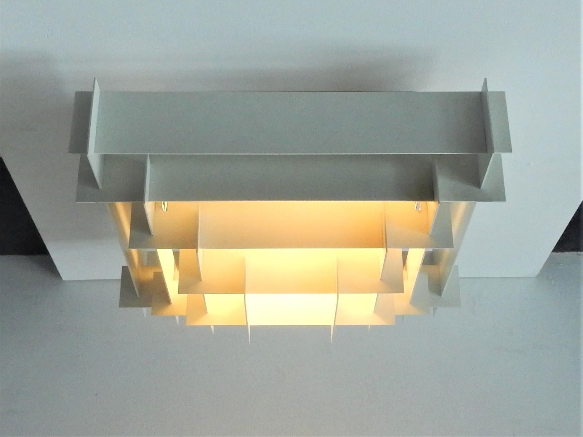 Large White Metal Square Flush Mount, Denmark In Good Condition In Steenwijk, NL