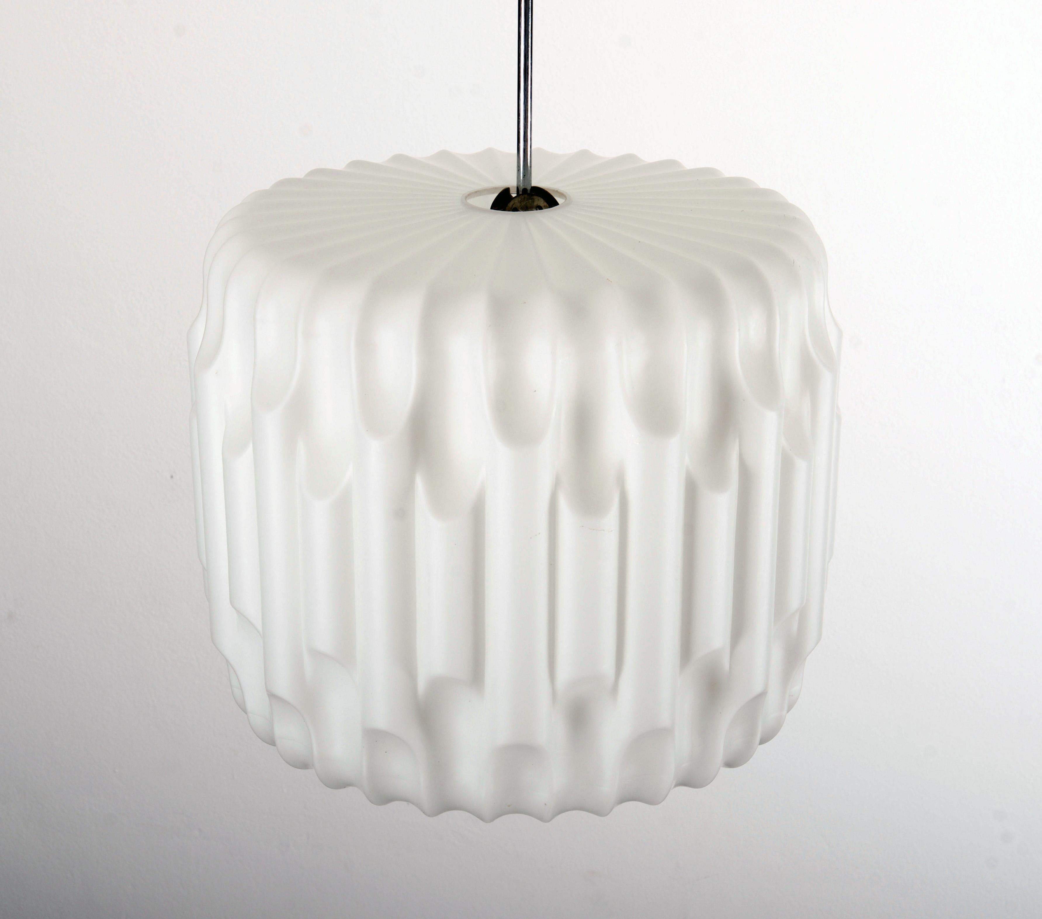 Mid-20th Century Large White Midcentury Glass Pendant For Sale