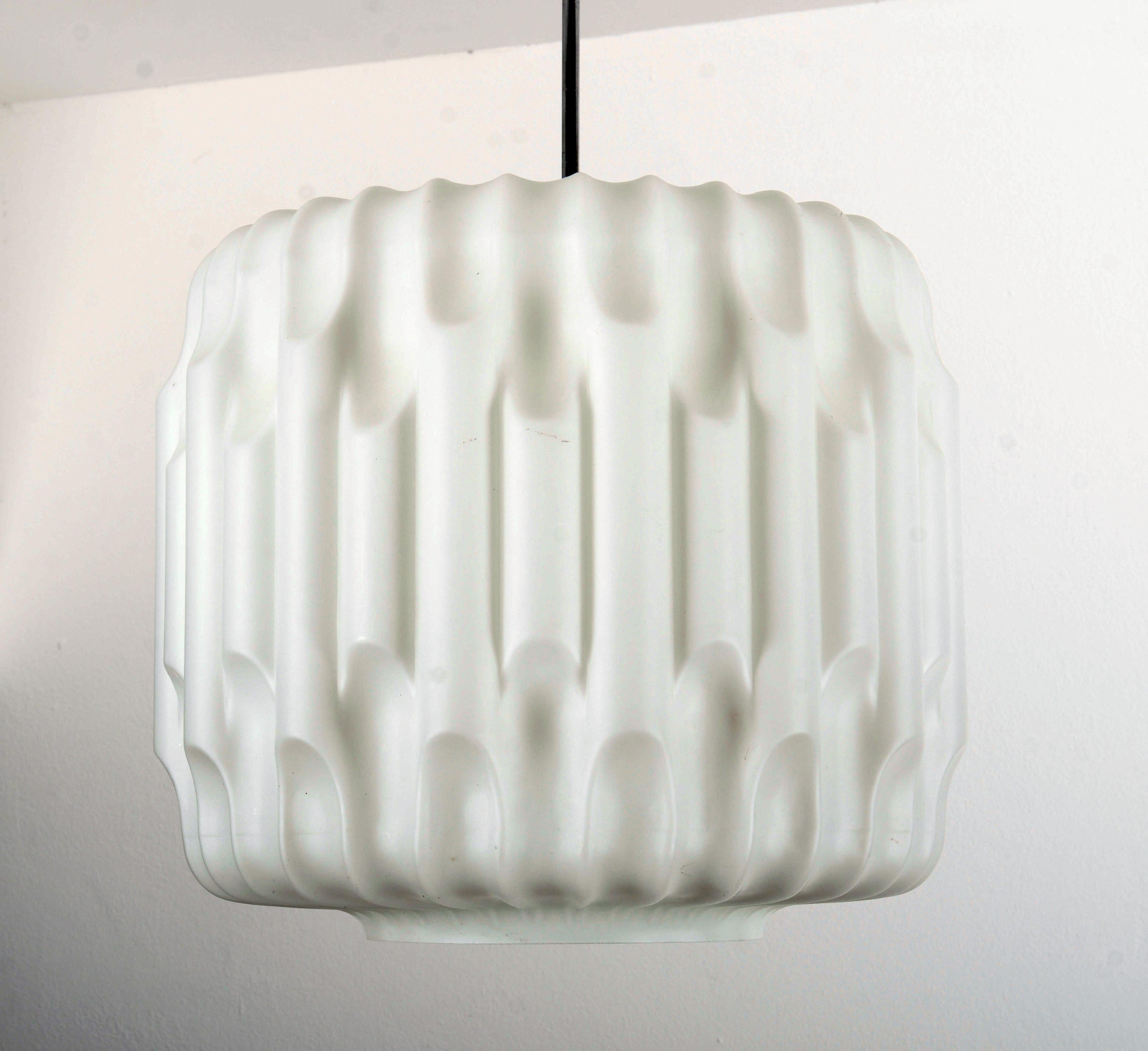 Steel Large White Midcentury Glass Pendant For Sale