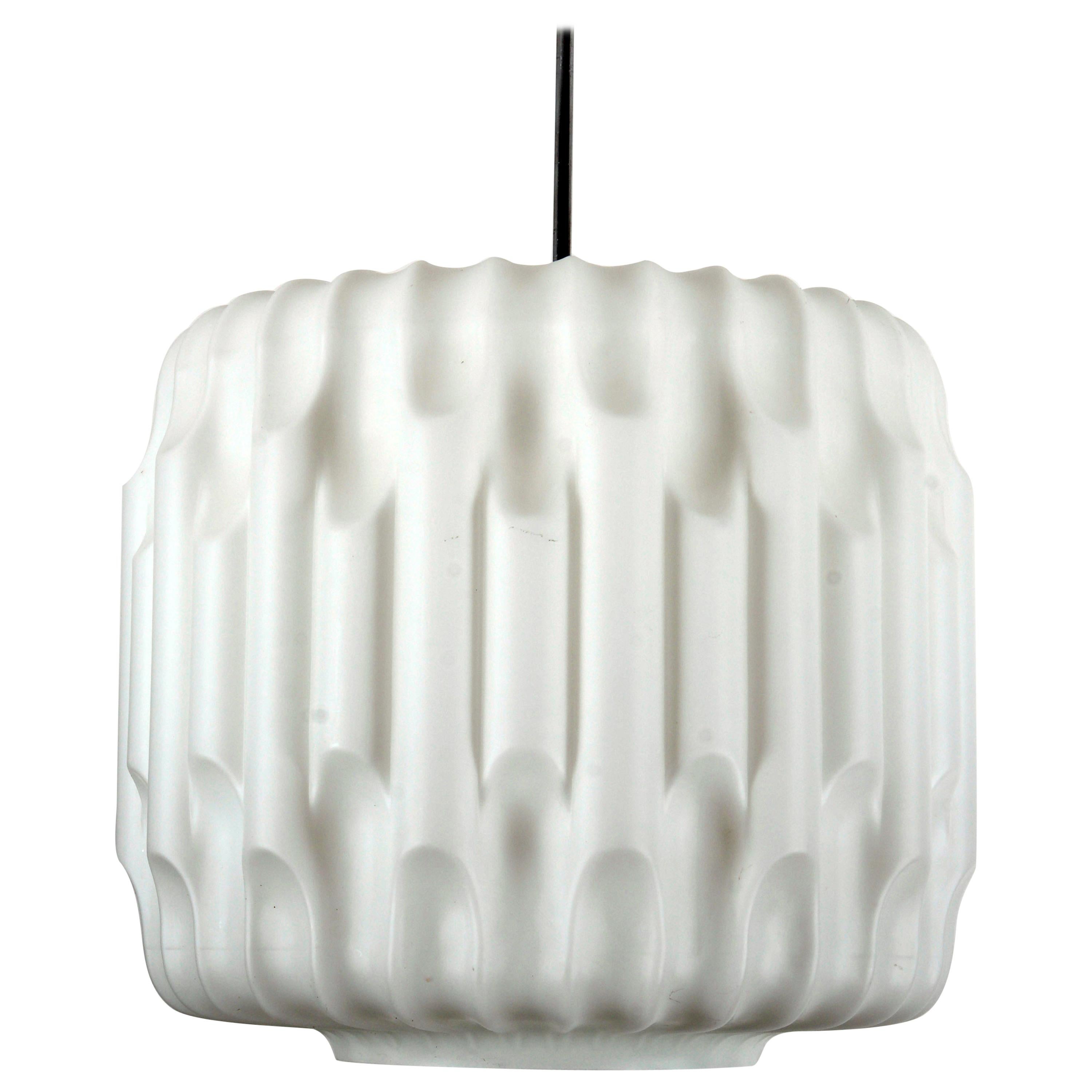 Large White Midcentury Glass Pendant For Sale