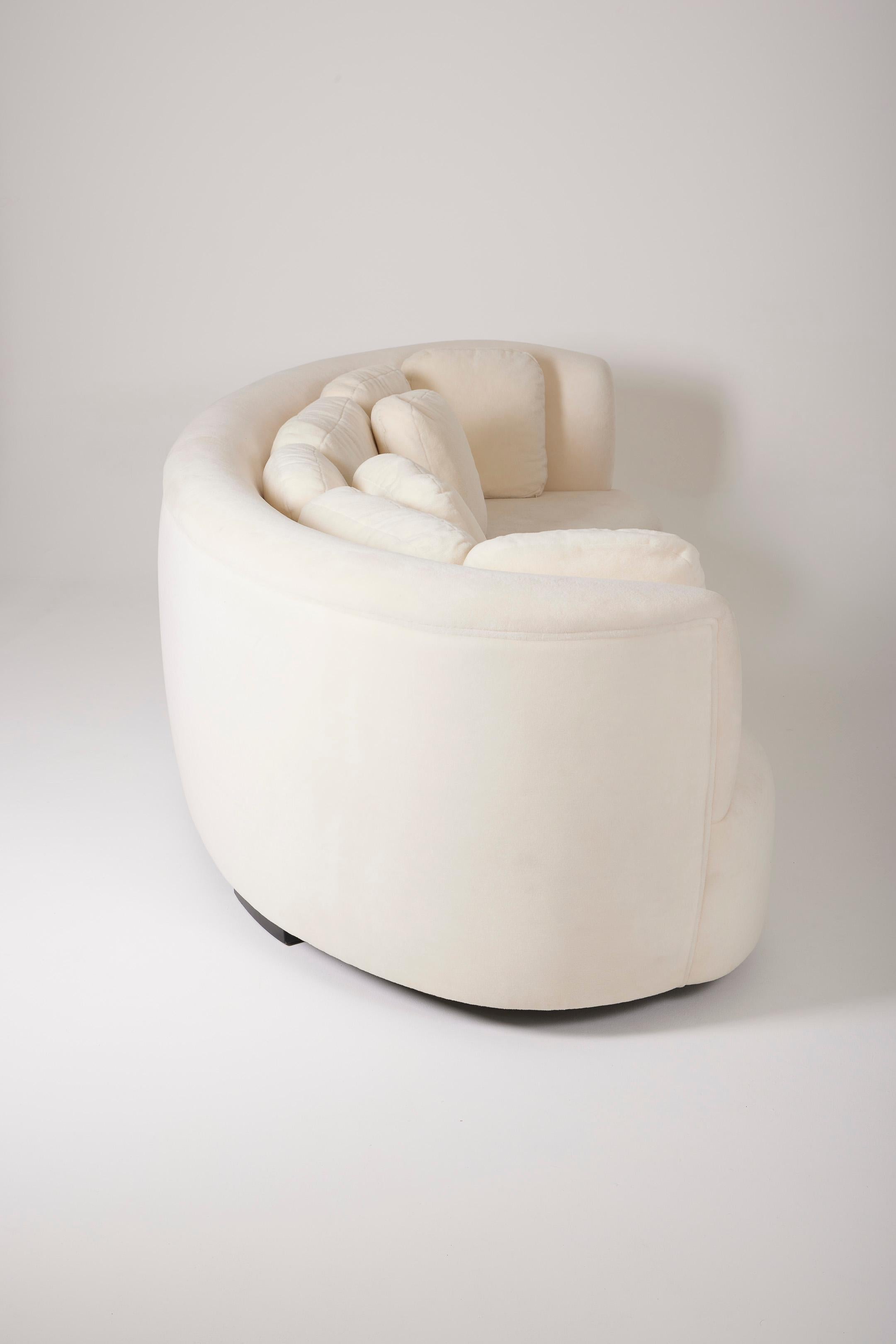 Large white mohair half-moon sofa 9
