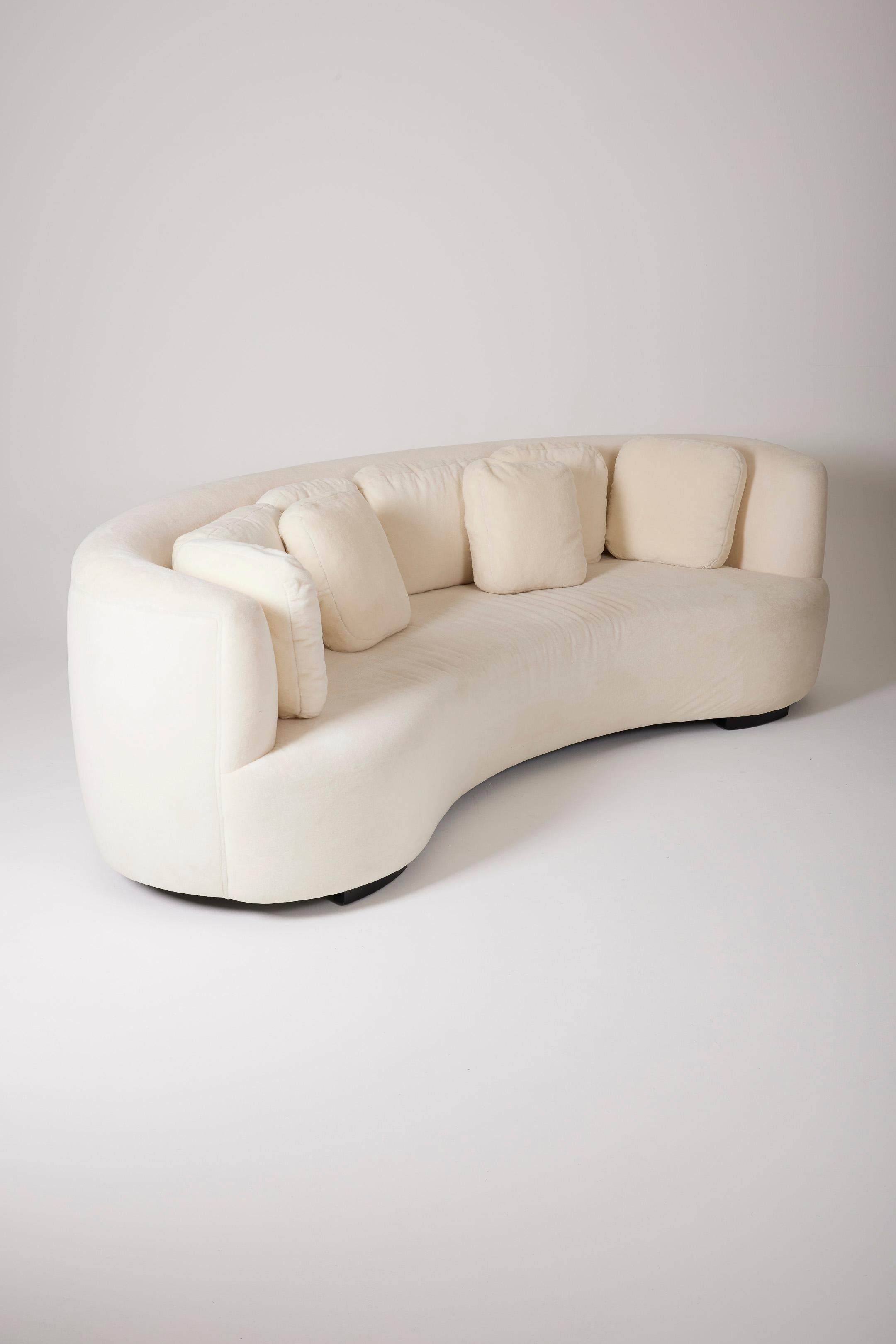 Large white mohair half-moon sofa 10