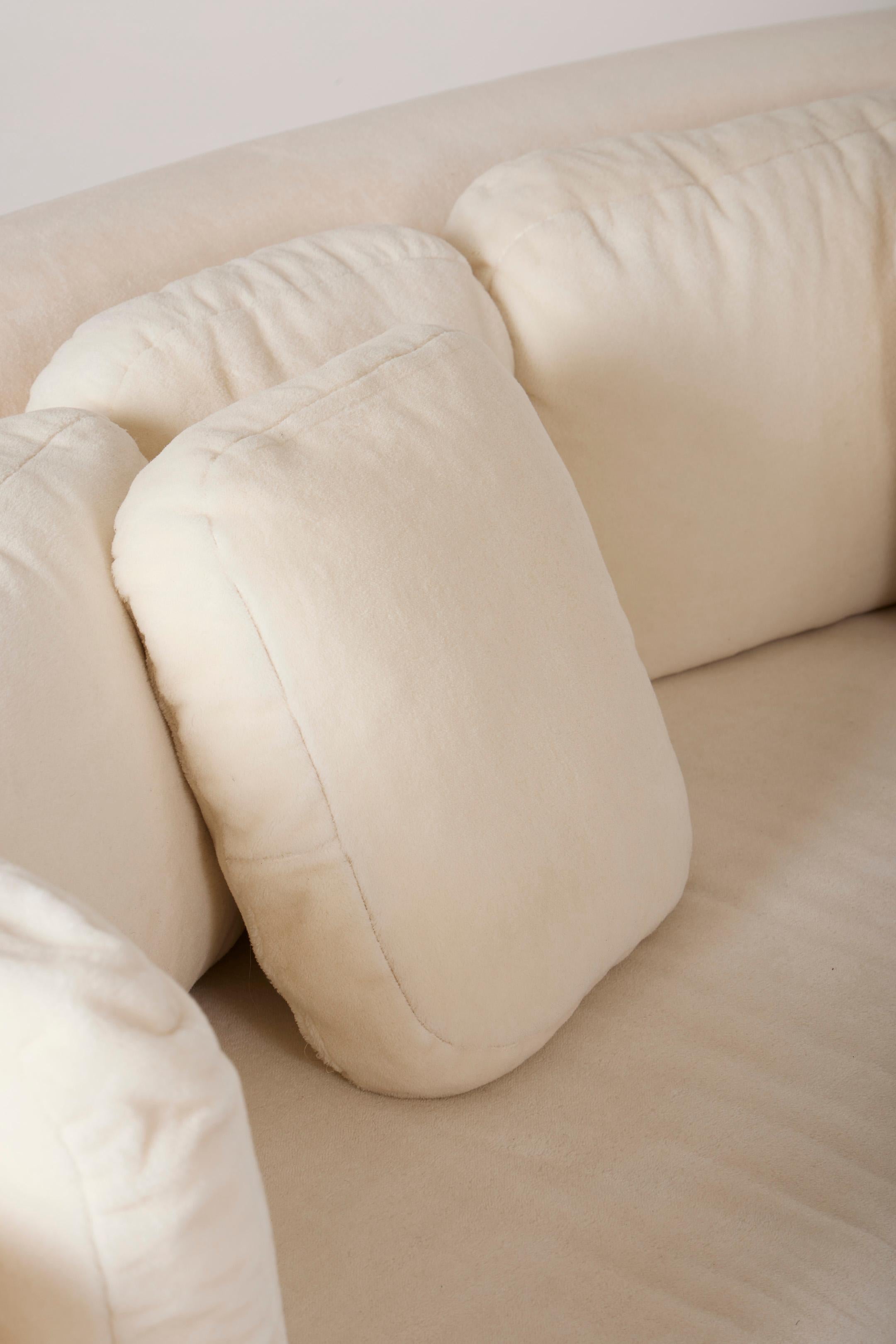 Large white mohair half-moon sofa 12