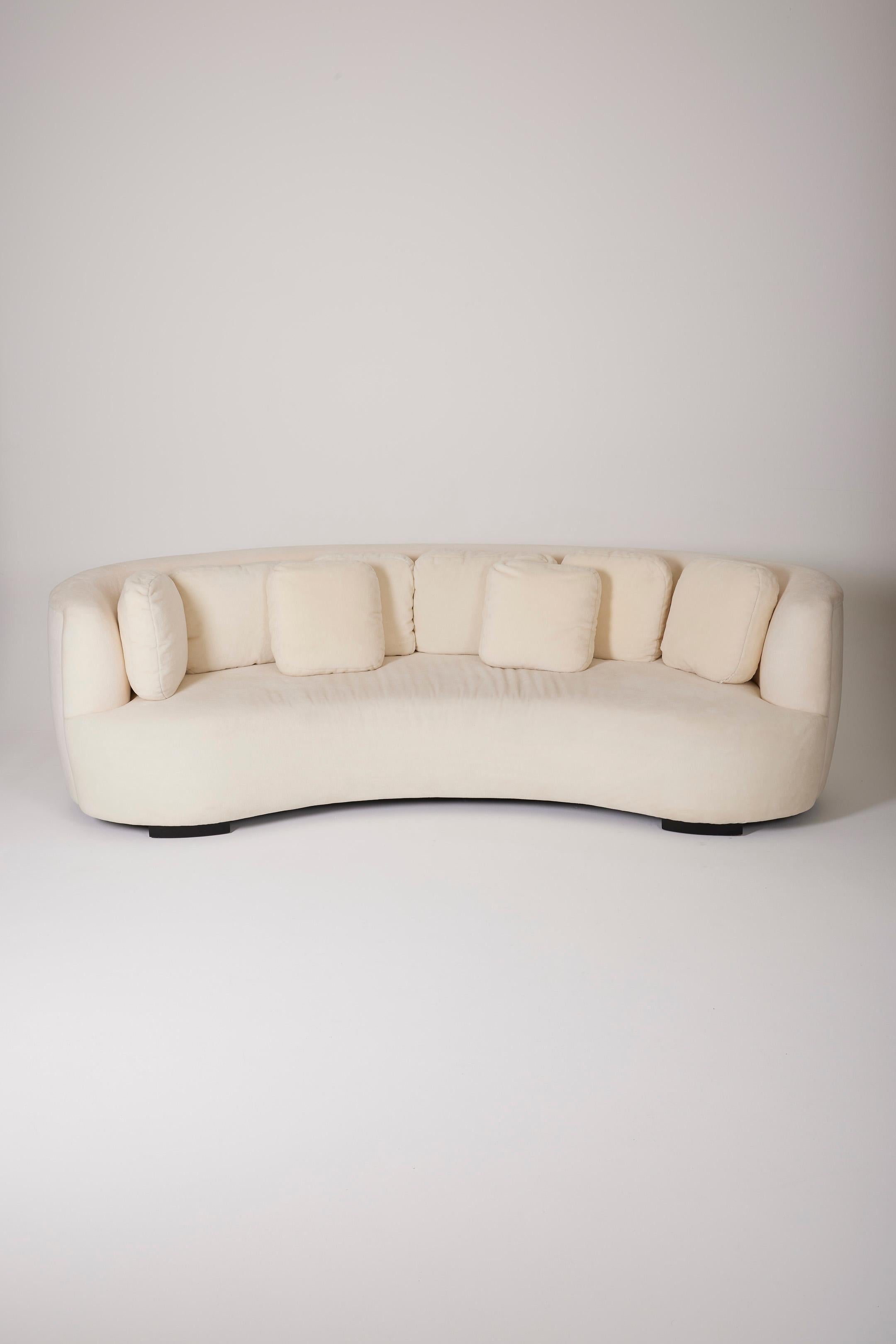 Large white mohair half-moon sofa 14