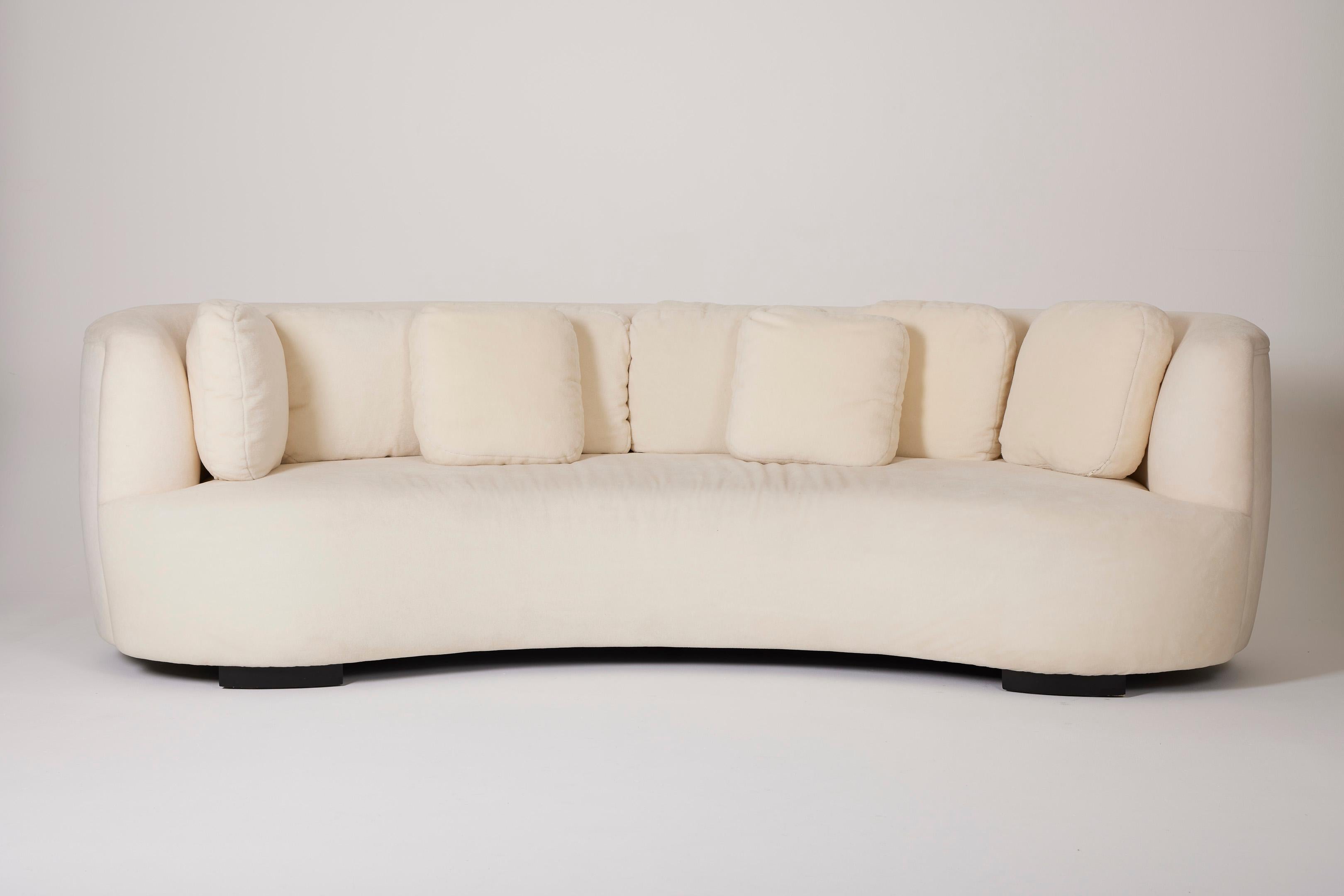 Large white mohair half-moon sofa 15