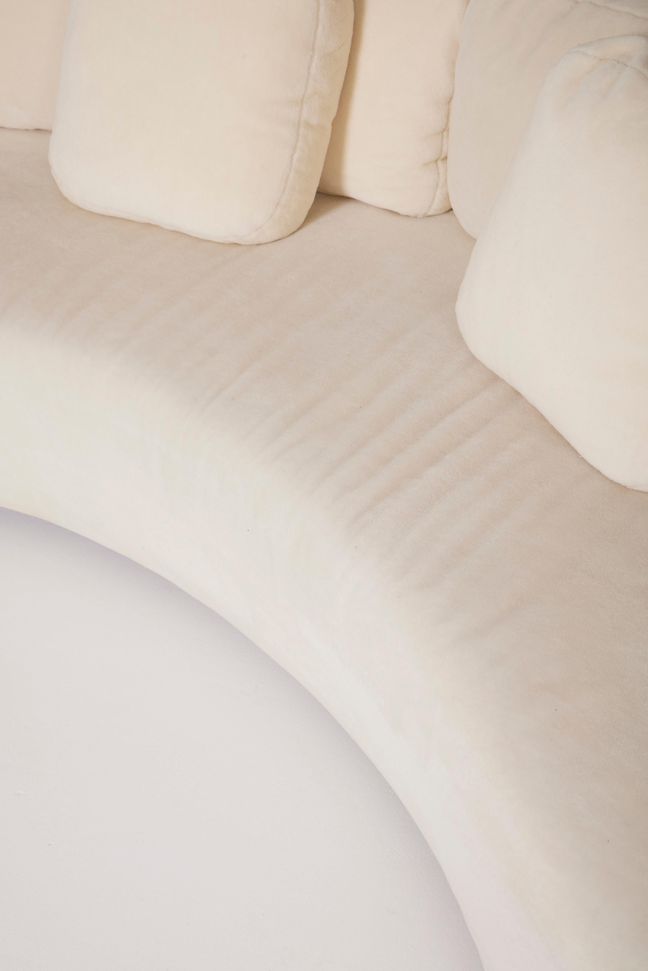 20th Century Large white mohair half-moon sofa