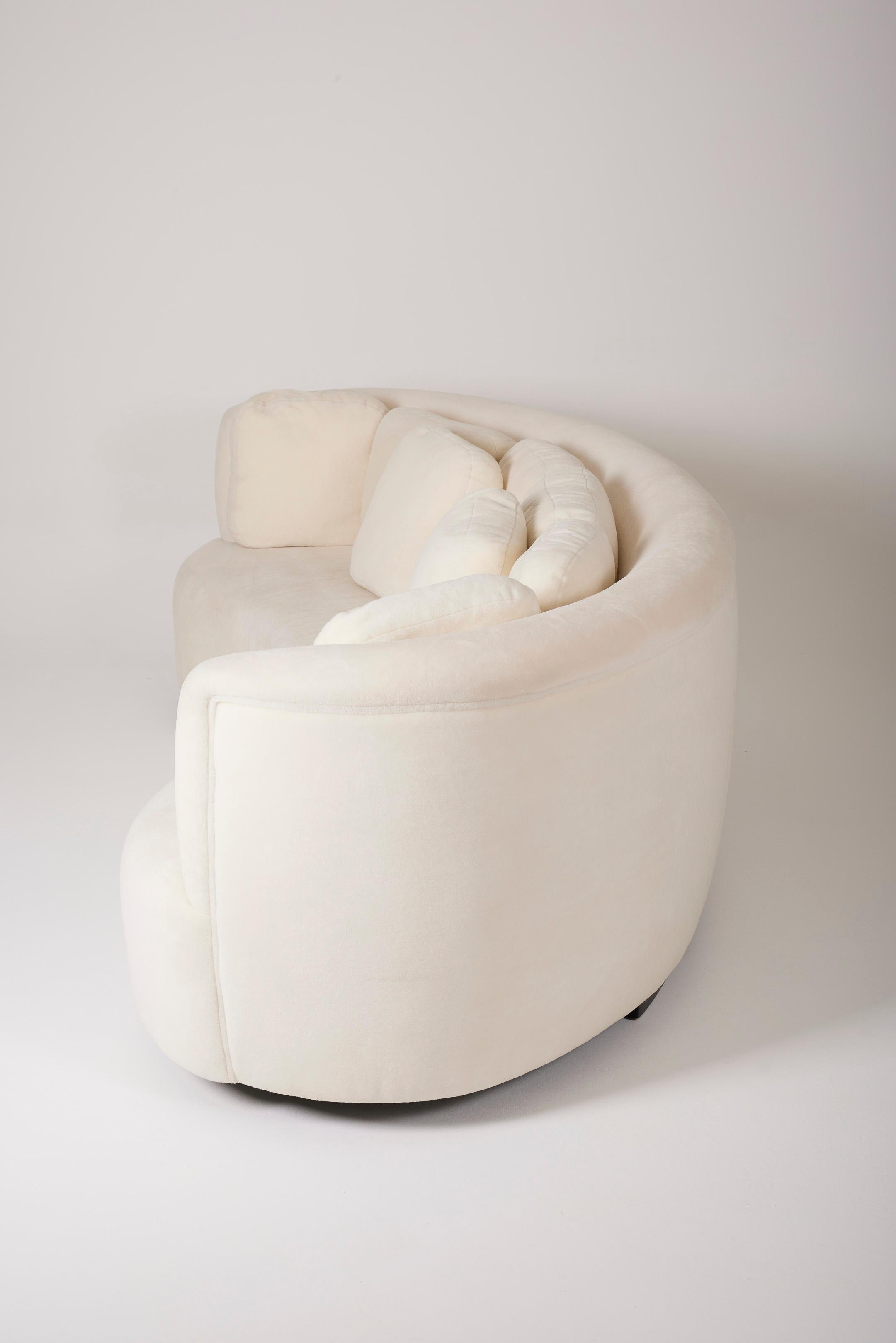 Large white mohair half-moon sofa 1