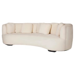 Large white mohair half-moon sofa